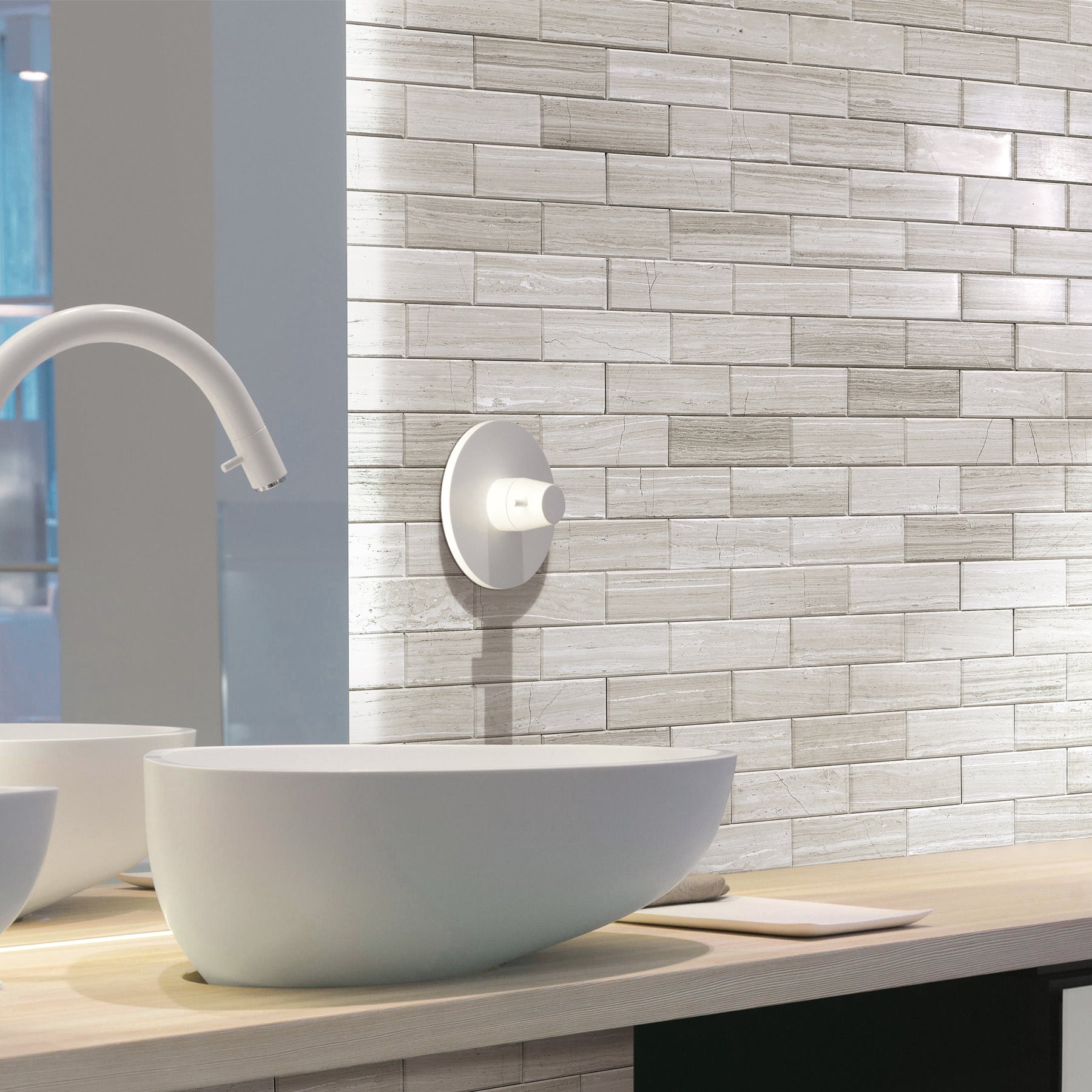 Subway Gray Wood Natural Marble Peel and Stick Backsplash Tile