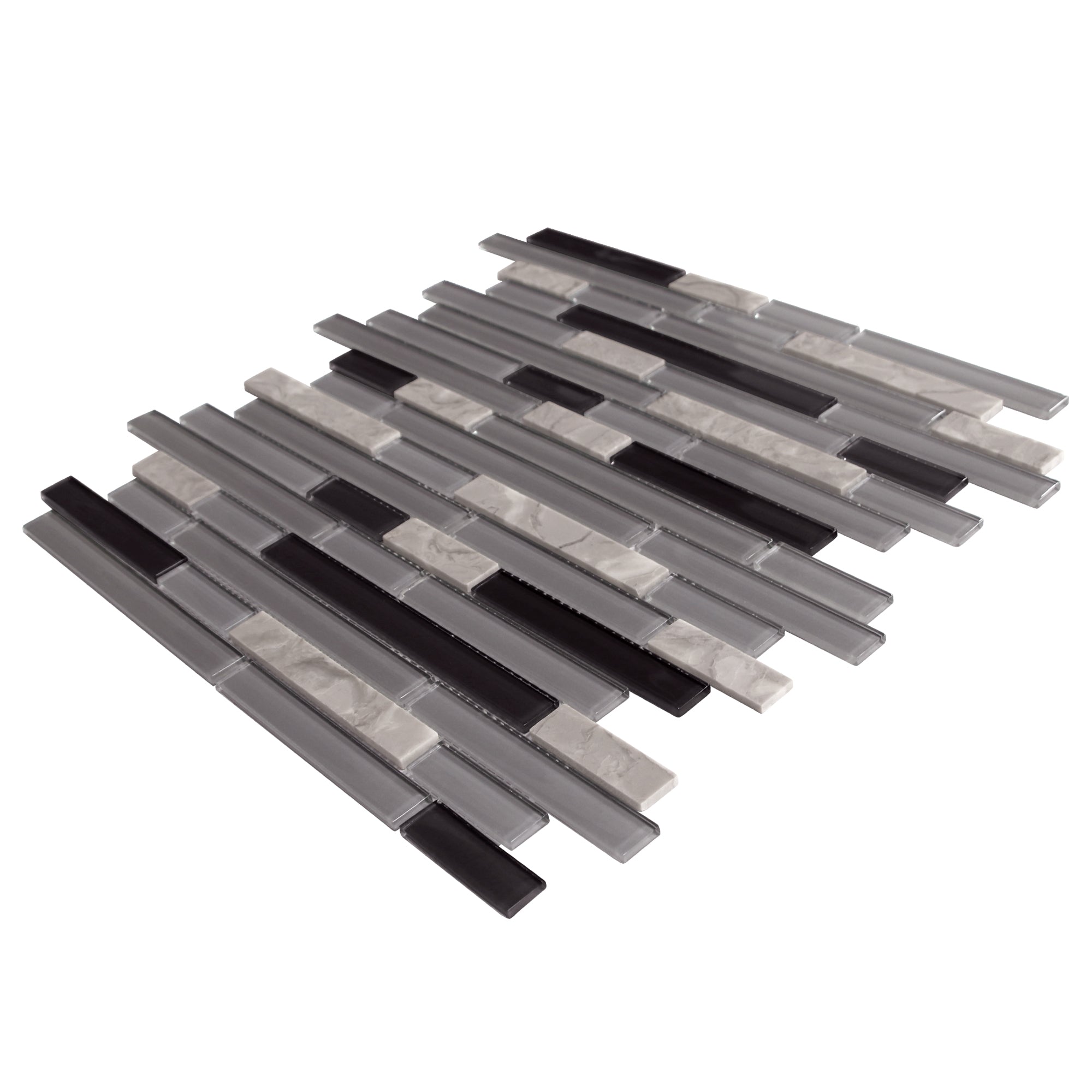 Interlocking Gray and Black Glossy Glass Wall Mosaic Tile