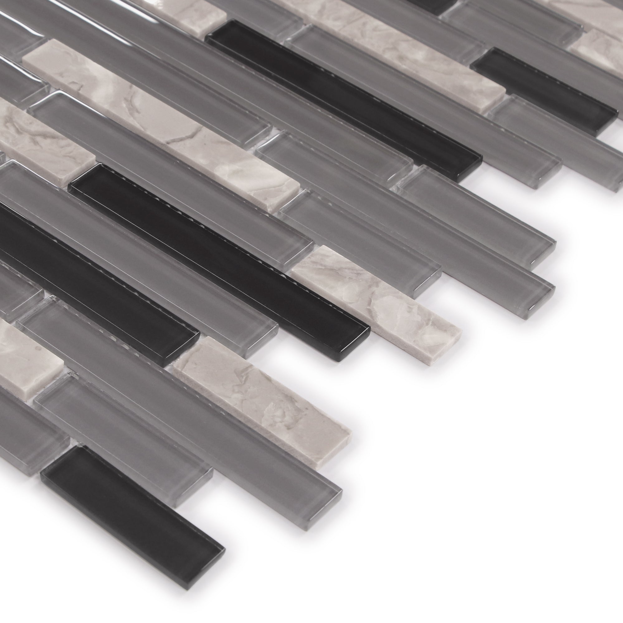 Interlocking Gray and Black Glossy Glass Wall Mosaic Tile