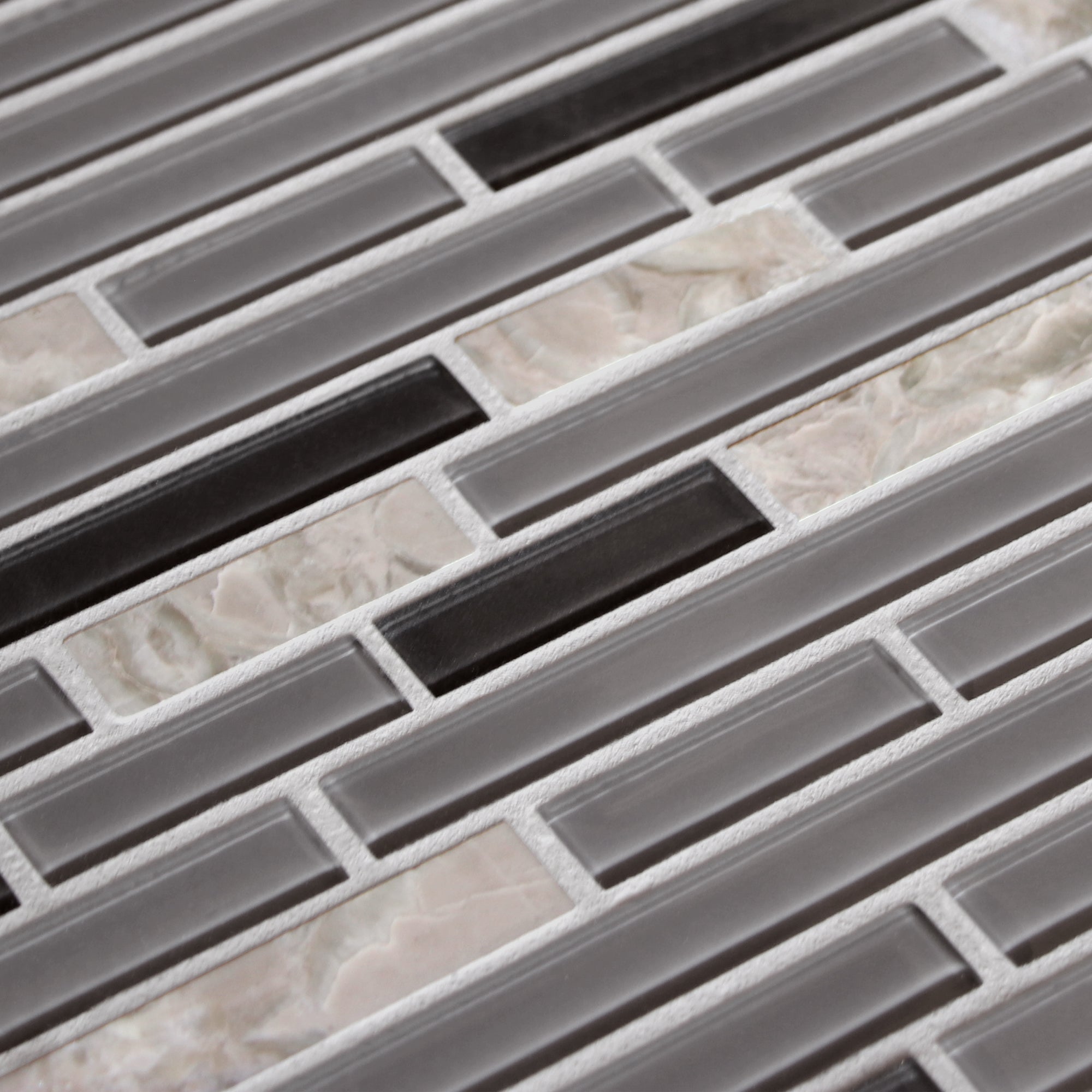 Interlocking Gray and Black Glossy Glass Wall Mosaic Tile