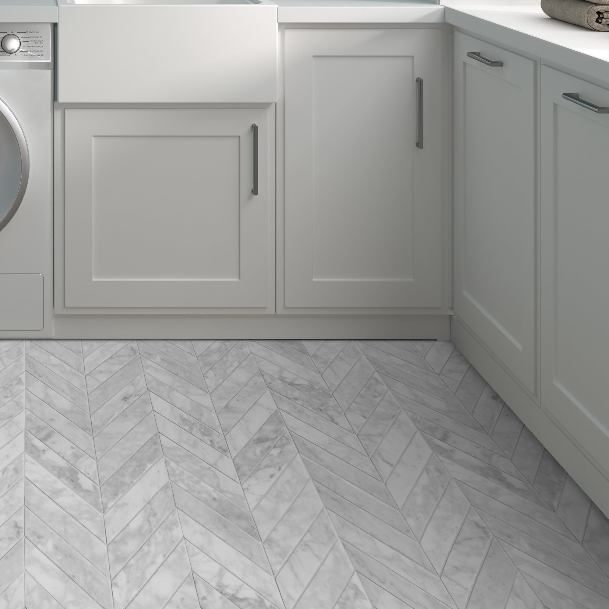 Carrara White Chevron Natural Marble Floor and Wall Mosaic Tile