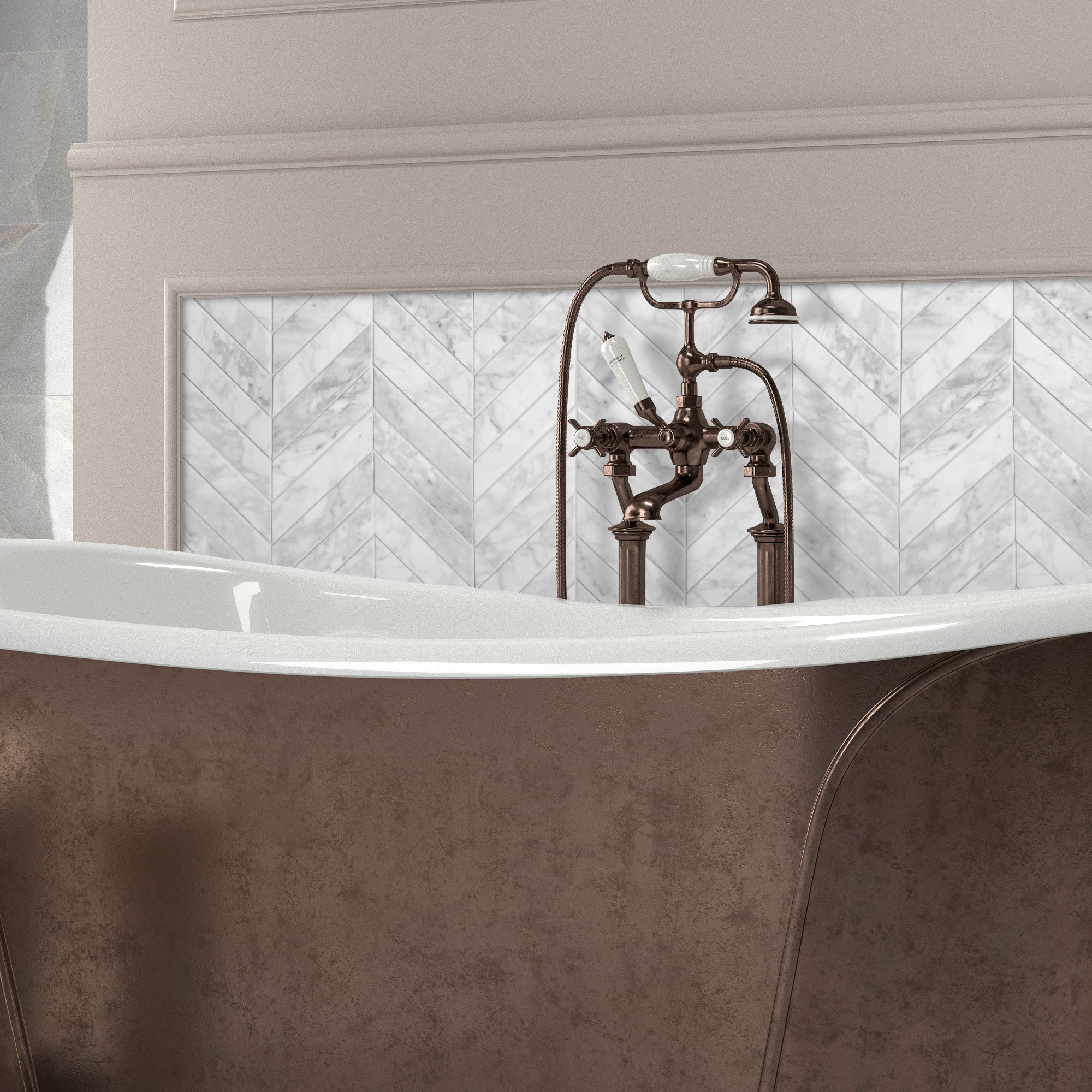 Carrara White Chevron Natural Marble Floor and Wall Mosaic Tile