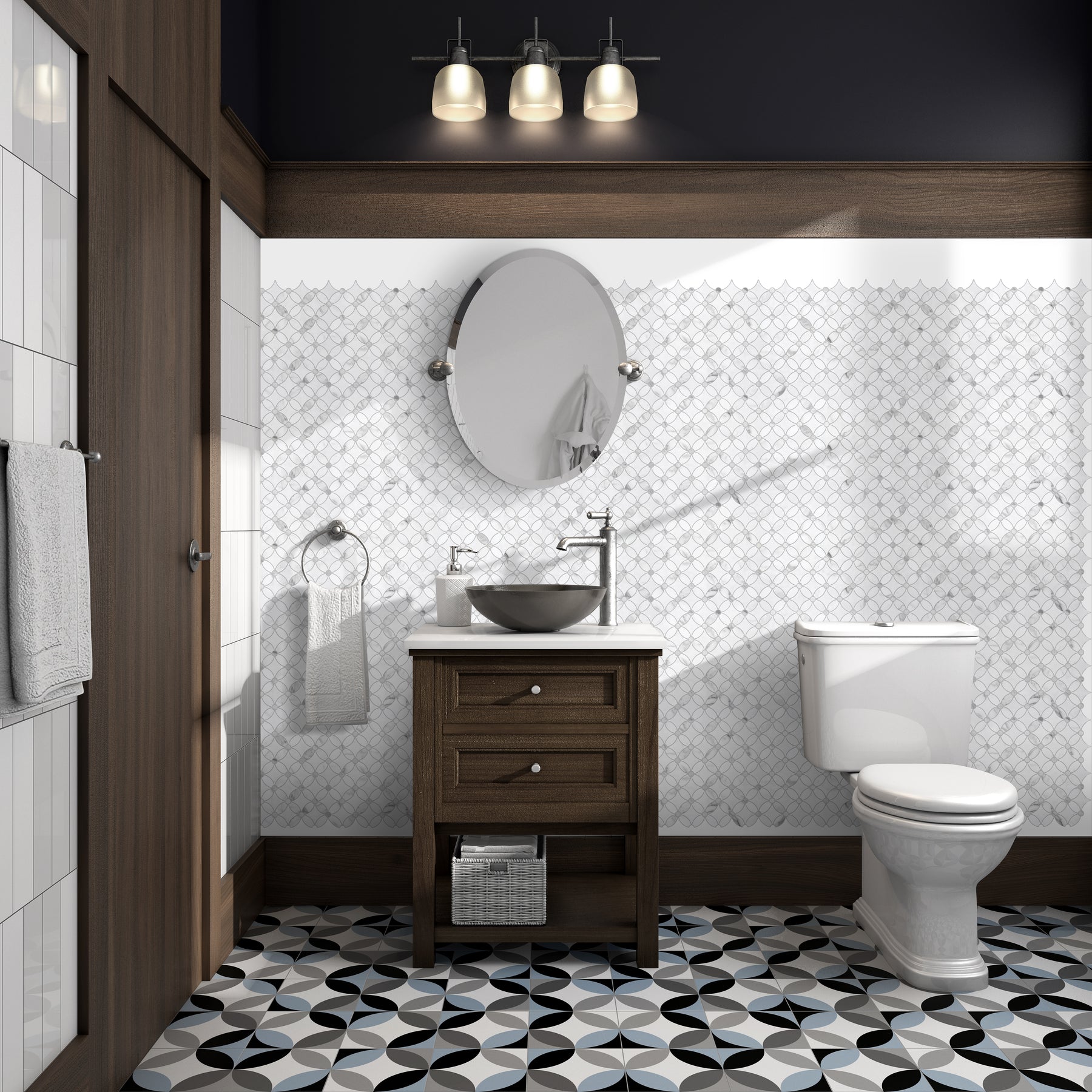 Carrara White Coin Waterjet Peel and Stick Backsplash Tile