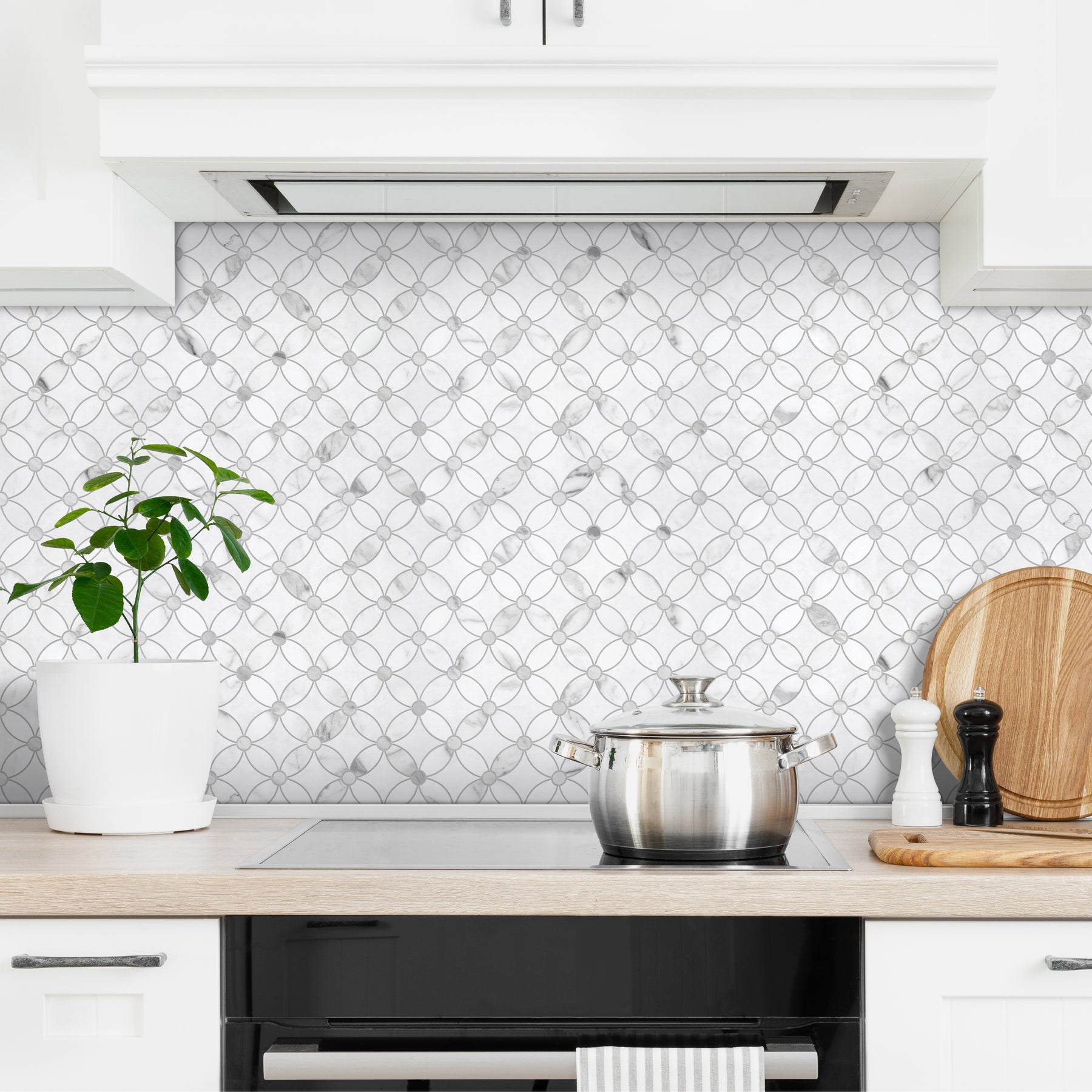 Carrara White Coin Waterjet Peel and Stick Backsplash Tile