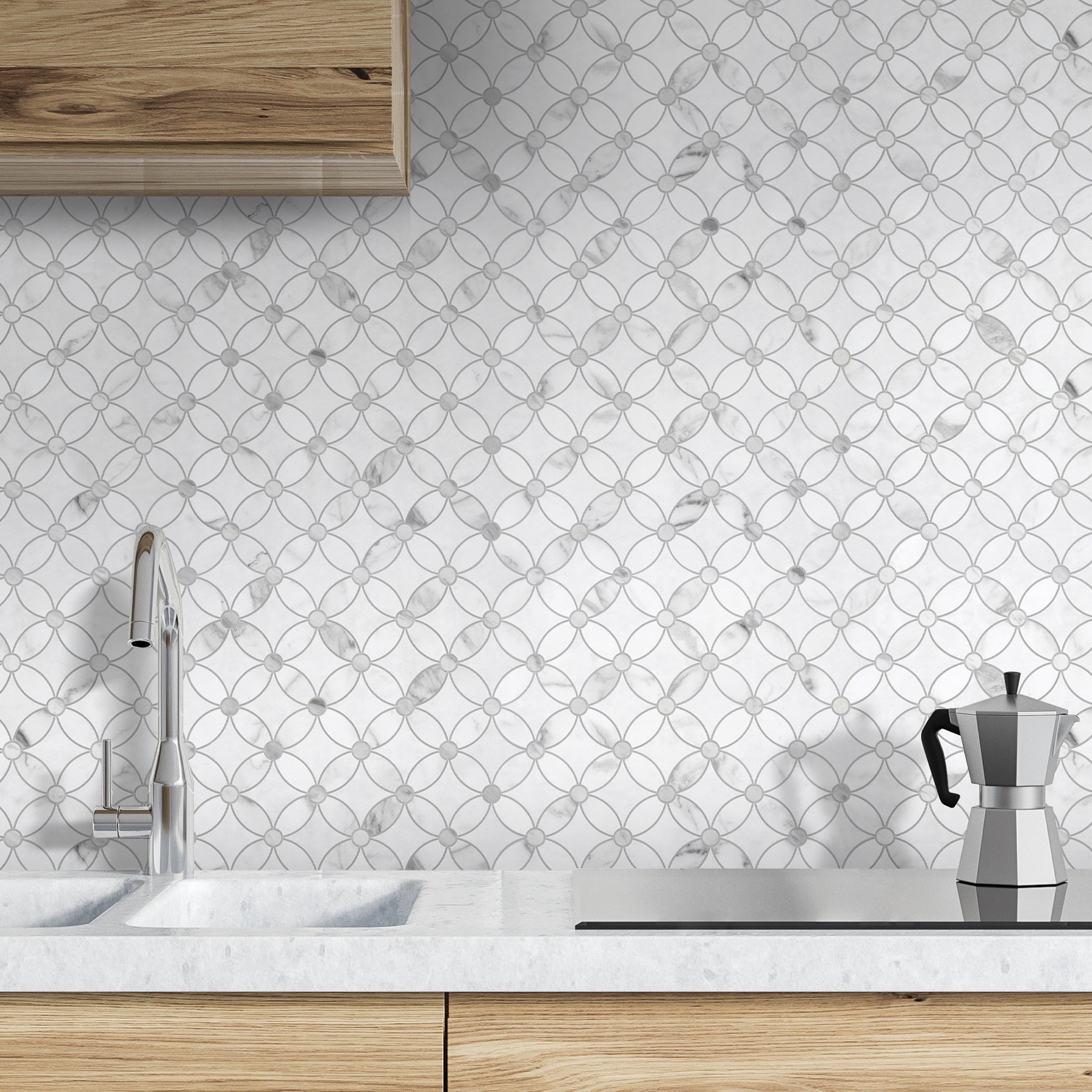 Carrara White Coin Waterjet Peel and Stick Backsplash Tile