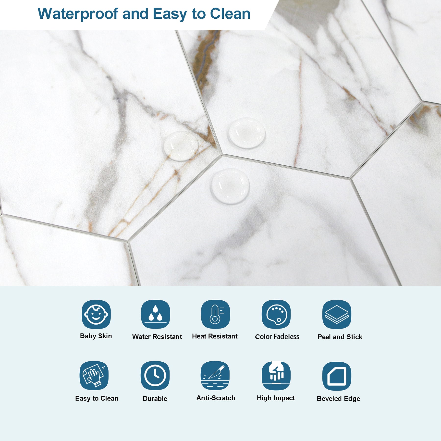 Calacatta Gold Long Hexagon Peel And Stick Backsplash Tile
