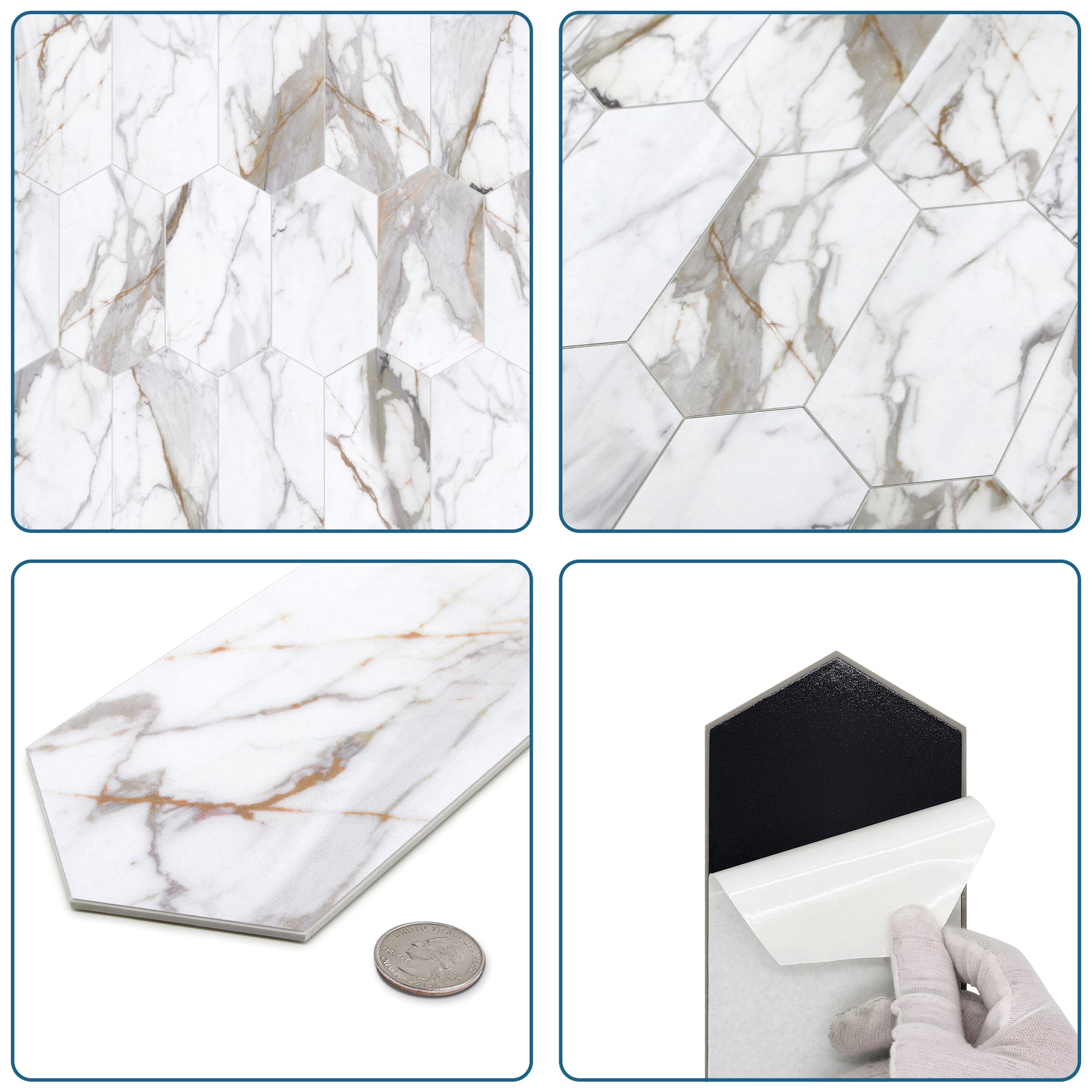 Calacatta Gold Long Hexagon Peel And Stick Backsplash Tile
