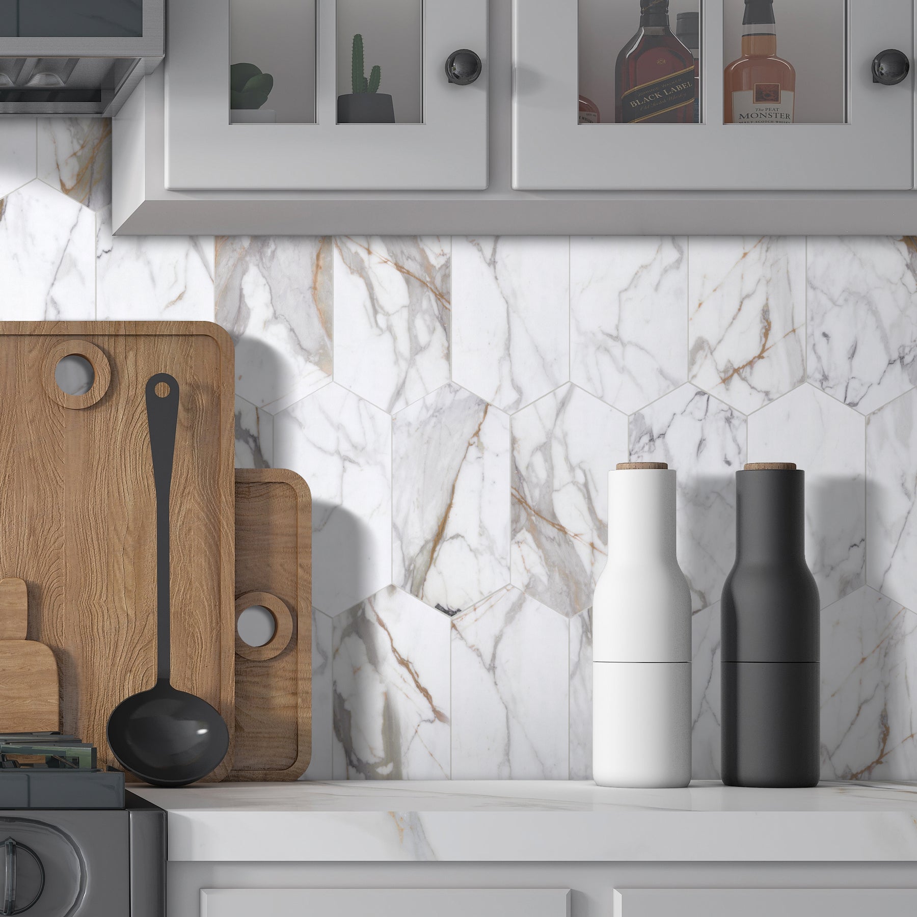 Calacatta Gold Long Hexagon Peel And Stick Backsplash Tile