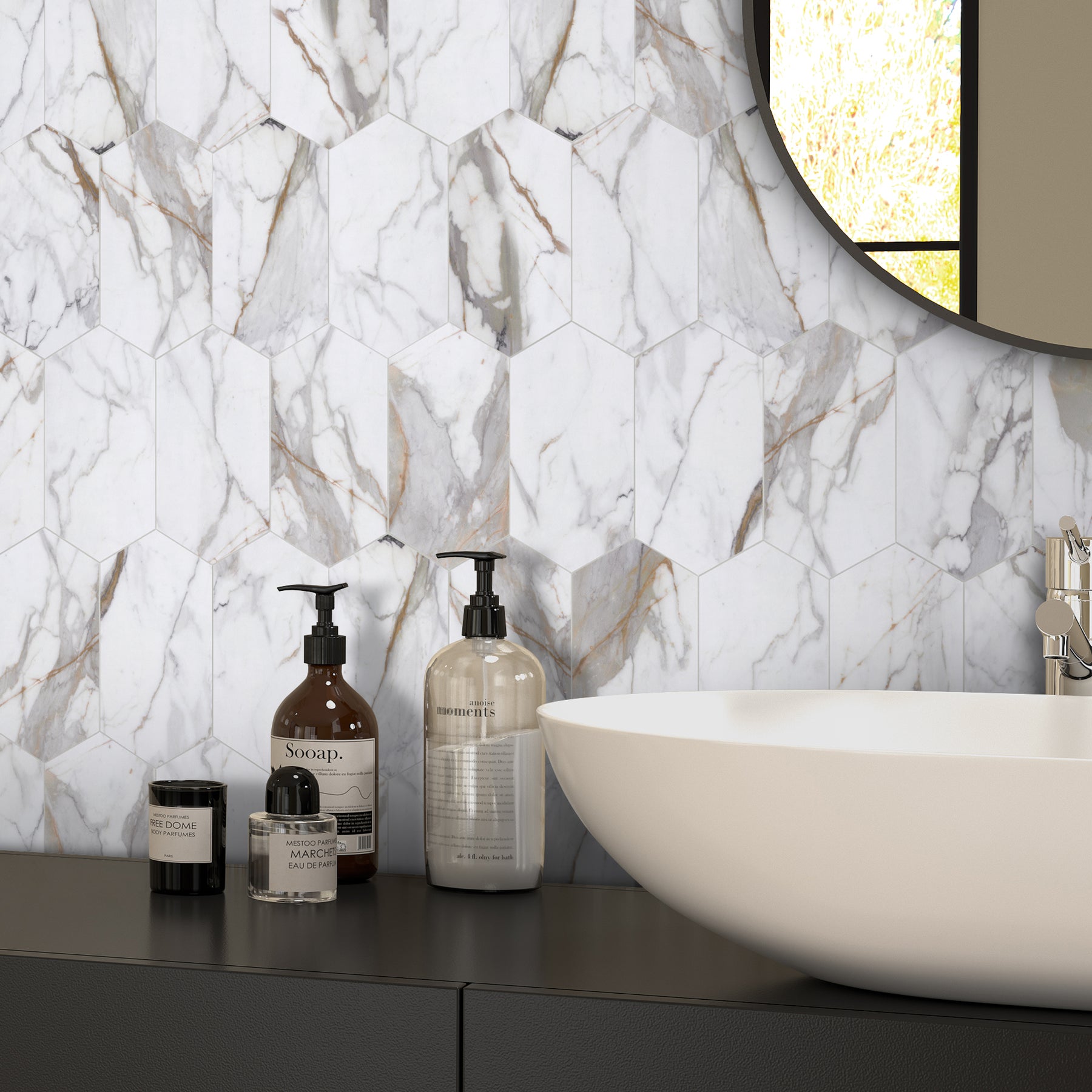 Calacatta Gold Long Hexagon Peel And Stick Backsplash Tile