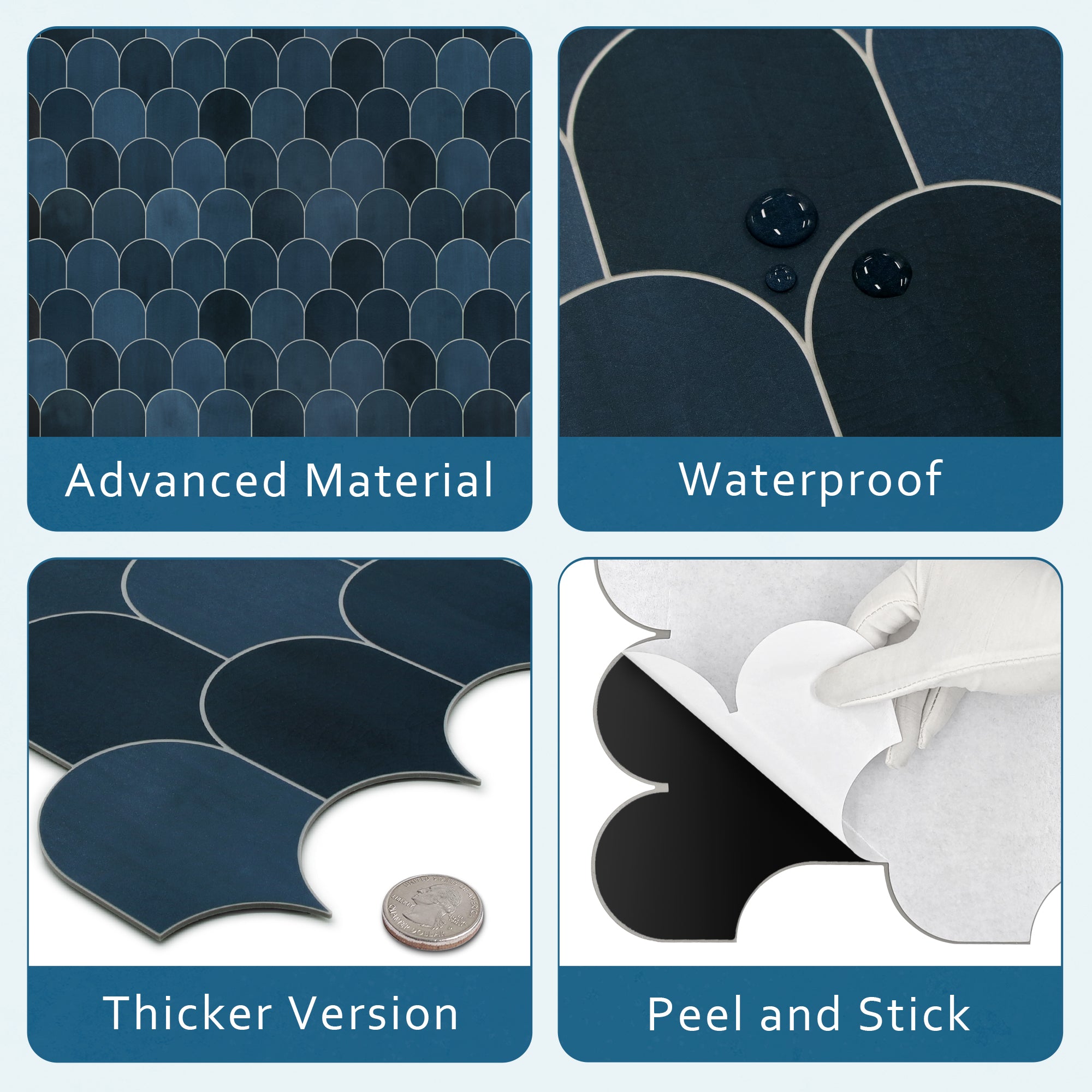 Blue Fish Scale Peel and Stick Backsplash Tile