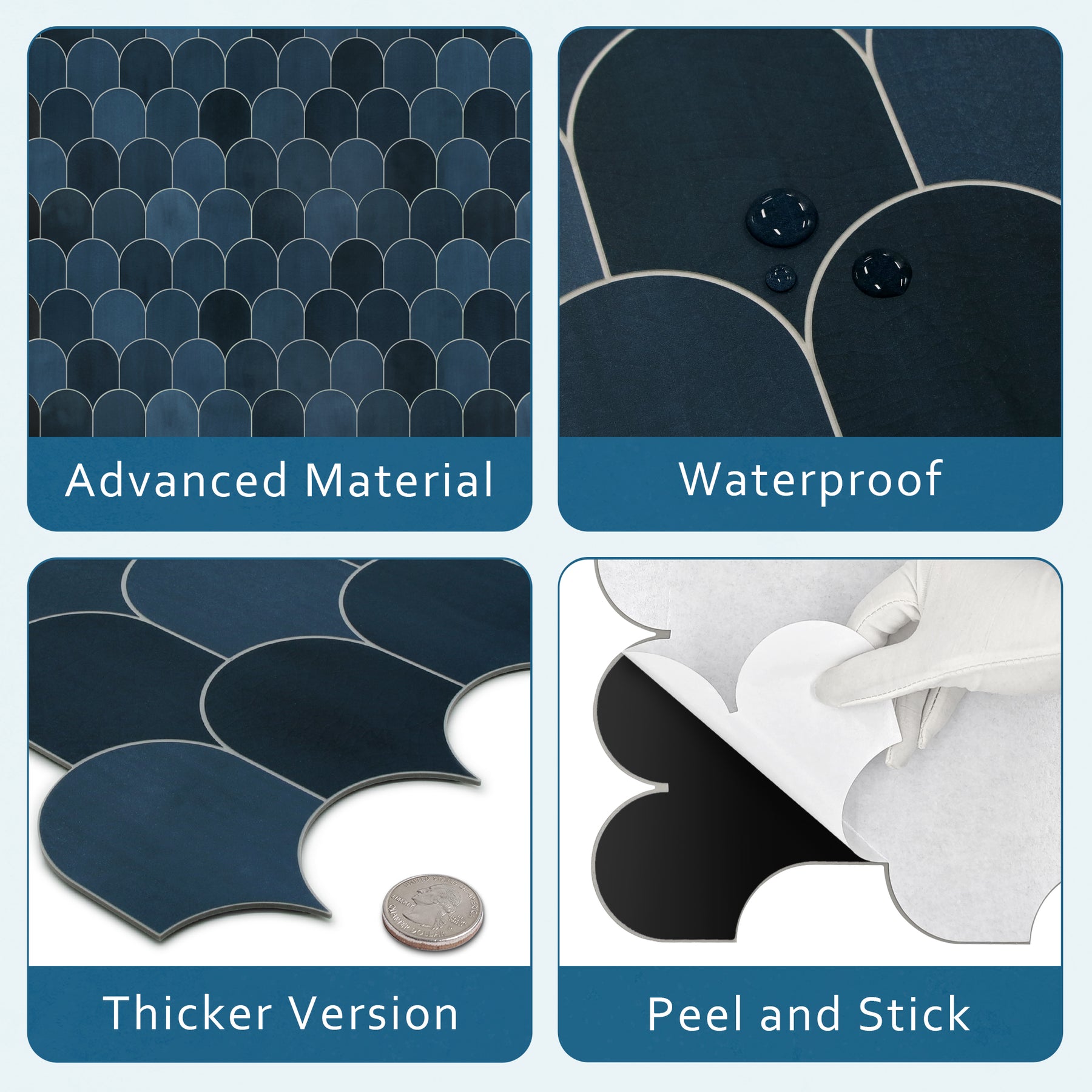 Blue Fish Scale Peel and Stick Backsplash Tile
