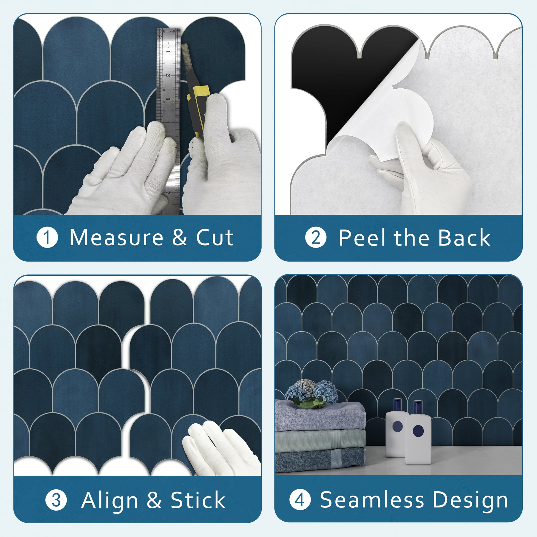 Blue Fish Scale Peel and Stick Backsplash Tile