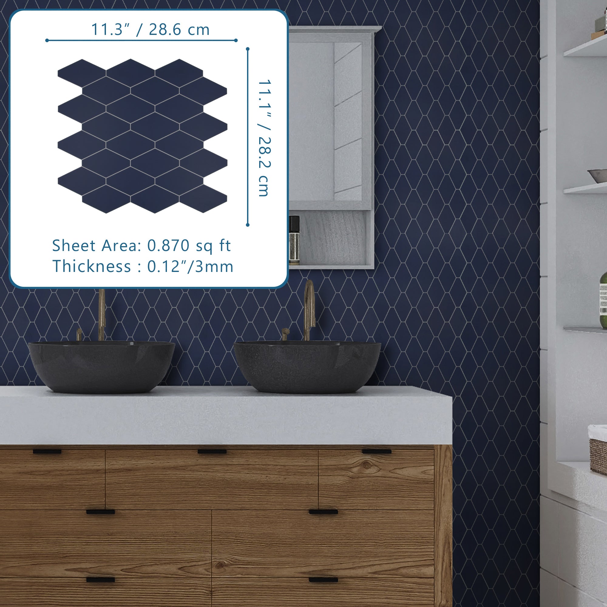 Diamond Navy Blue Peel and Stick Backsplash Tile