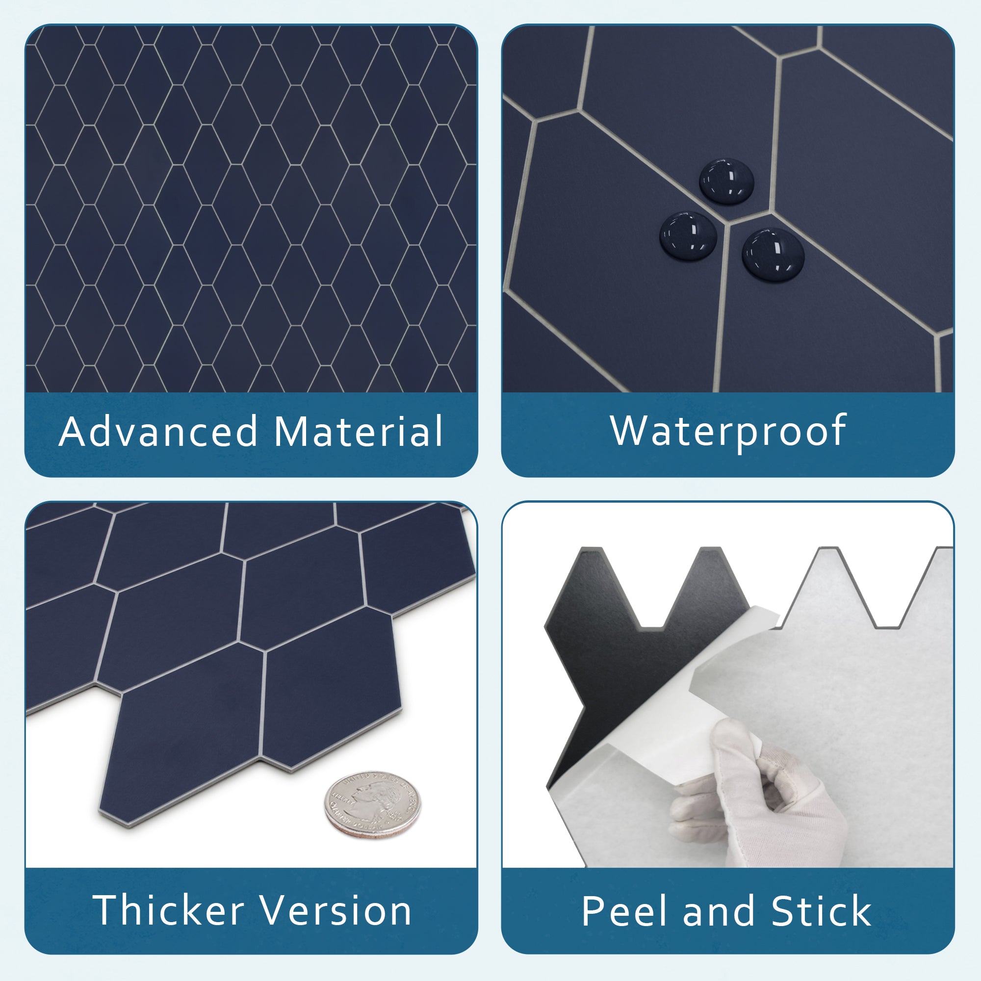 Diamond Navy Blue Peel and Stick Backsplash Tile