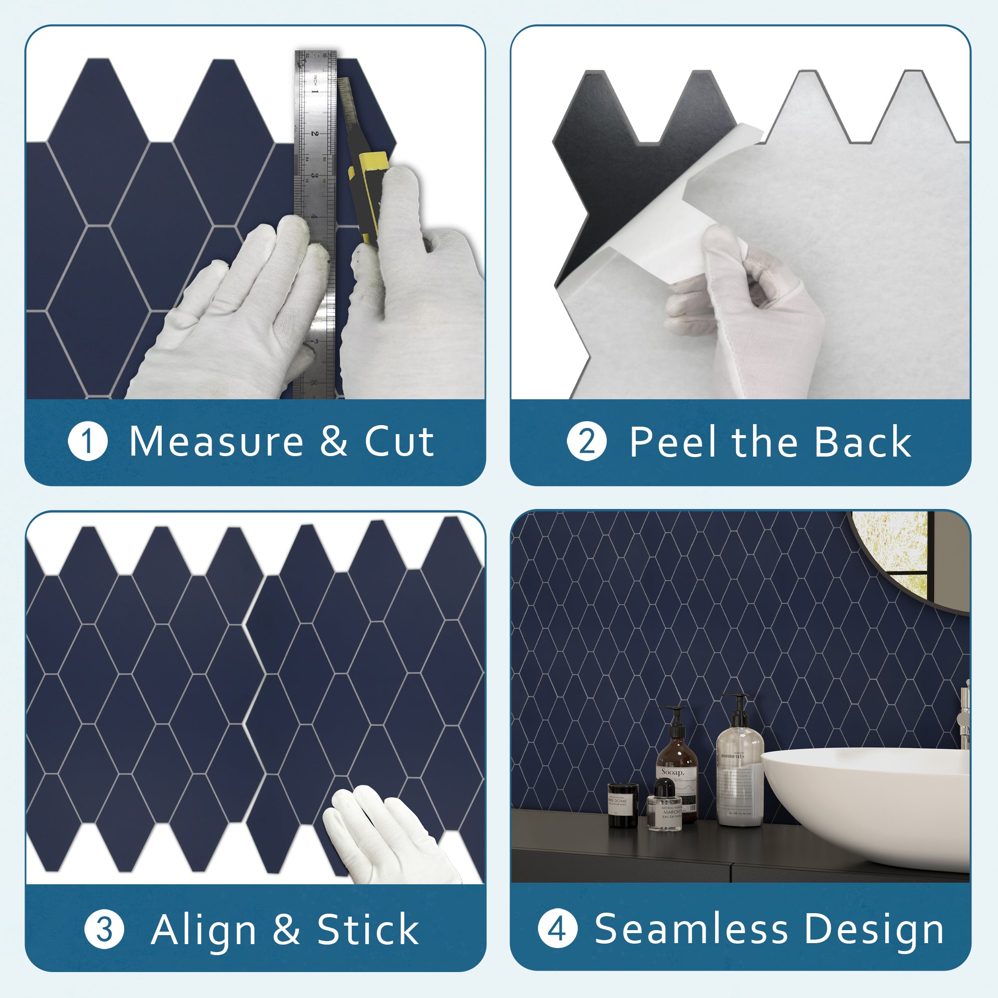 Diamond Navy Blue Peel and Stick Backsplash Tile