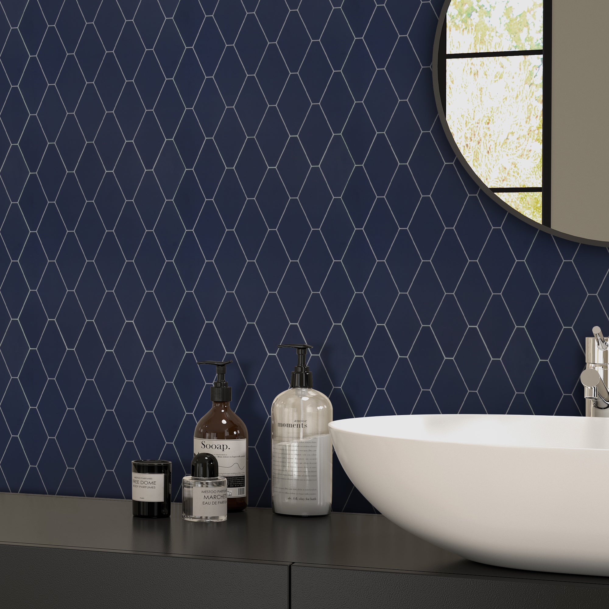 Diamond Navy Blue Peel and Stick Backsplash Tile