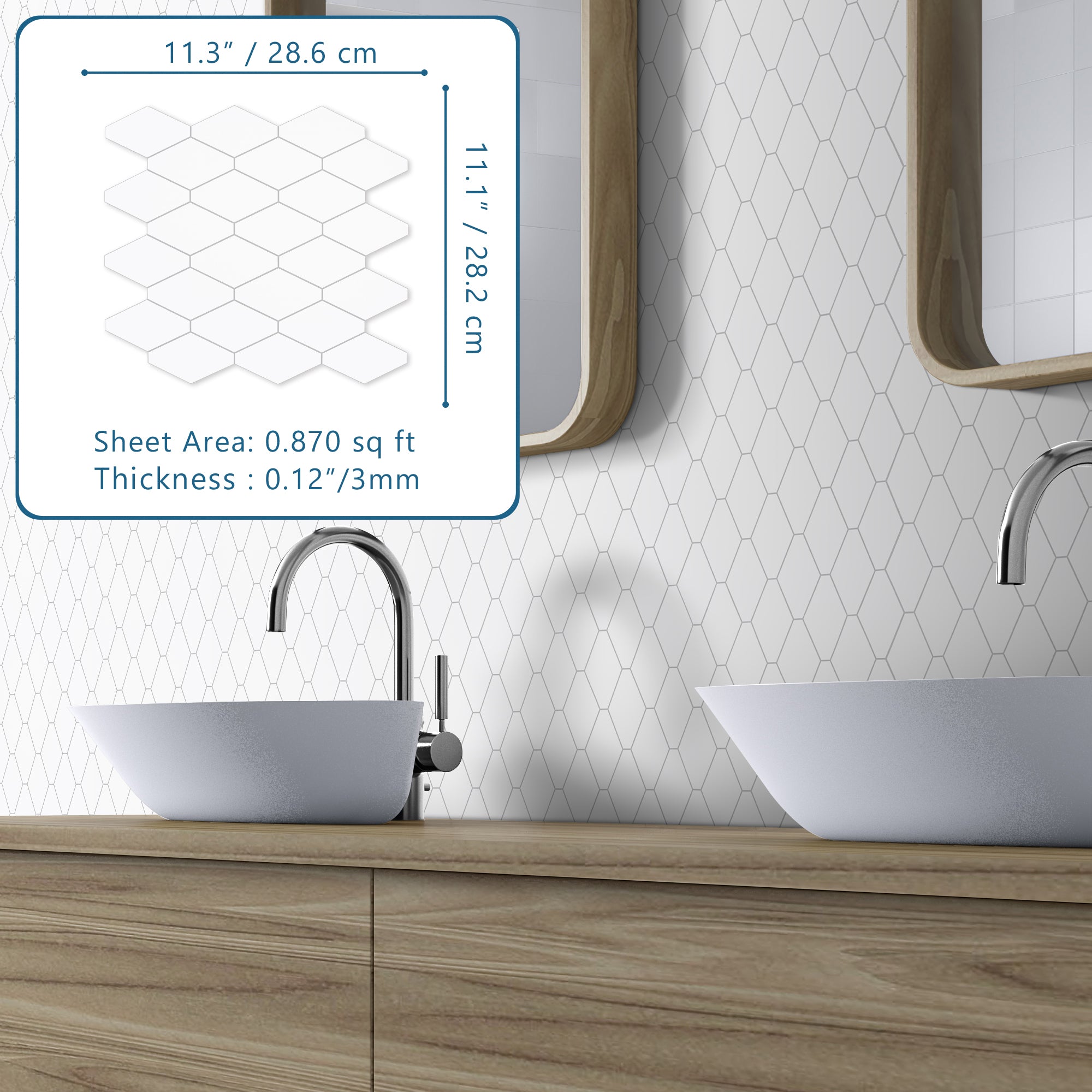 Diamond White Peel and Stick Backsplash Tile