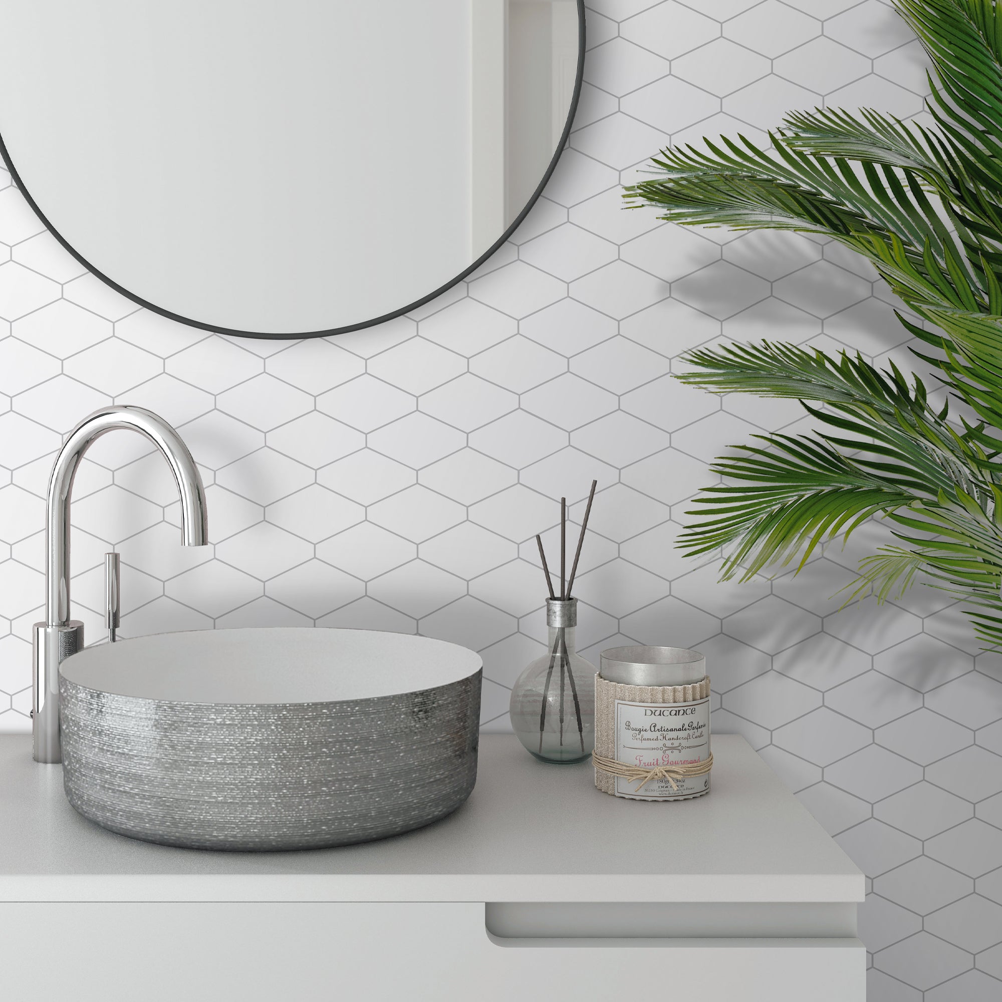 Diamond White Peel and Stick Backsplash Tile