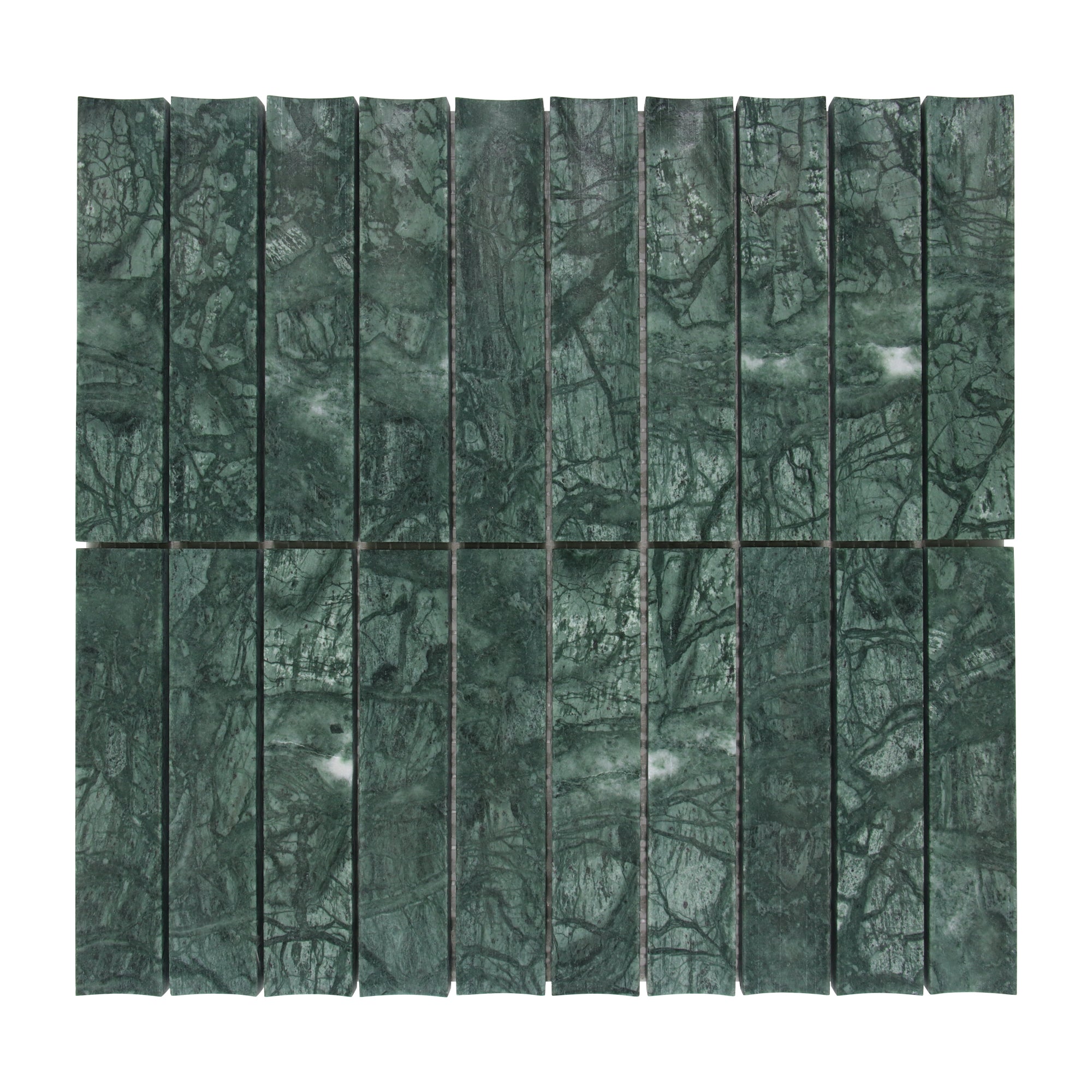Stacked Indian Green Fluted Natural Marble Wall Mosaic Tile
