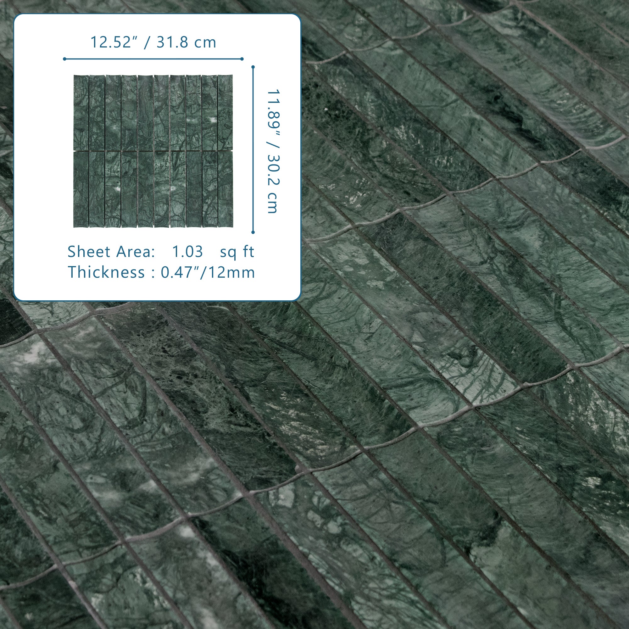 Stacked Indian Green Fluted Natural Marble Wall Mosaic Tile