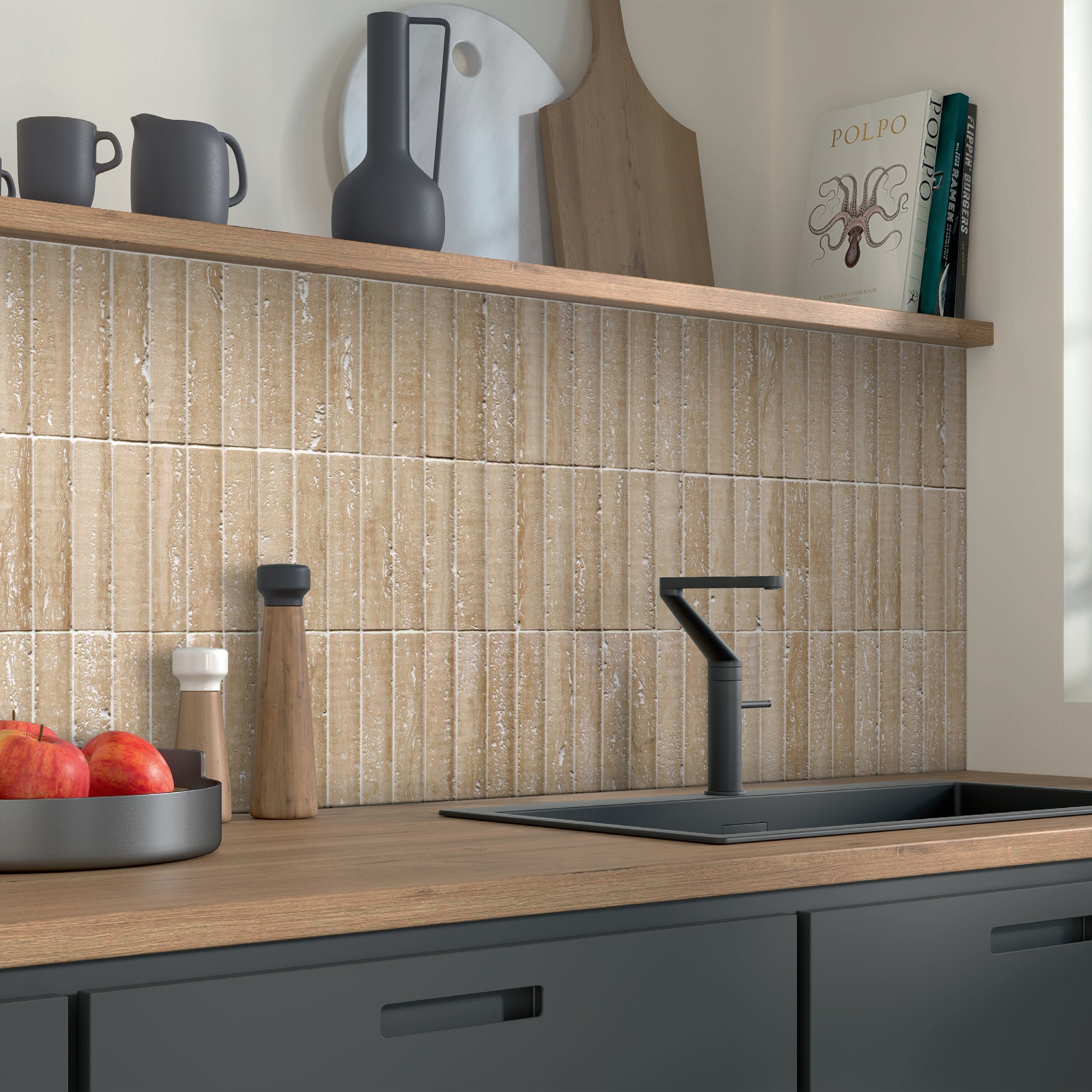 Stacked Travertino Fluted Natural Marble Wall Mosaic Tile