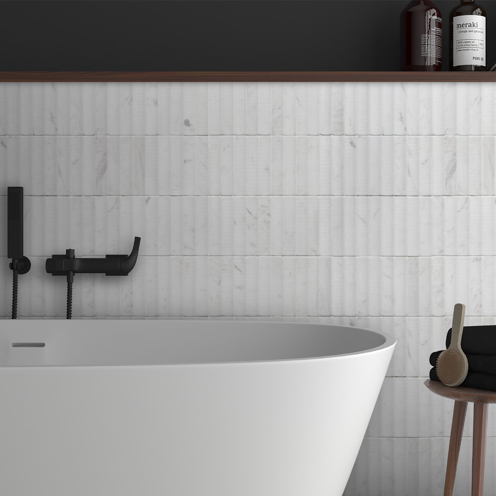 Stacked White Calacatta Fluted Natural Marble Wall Mosaic Tile