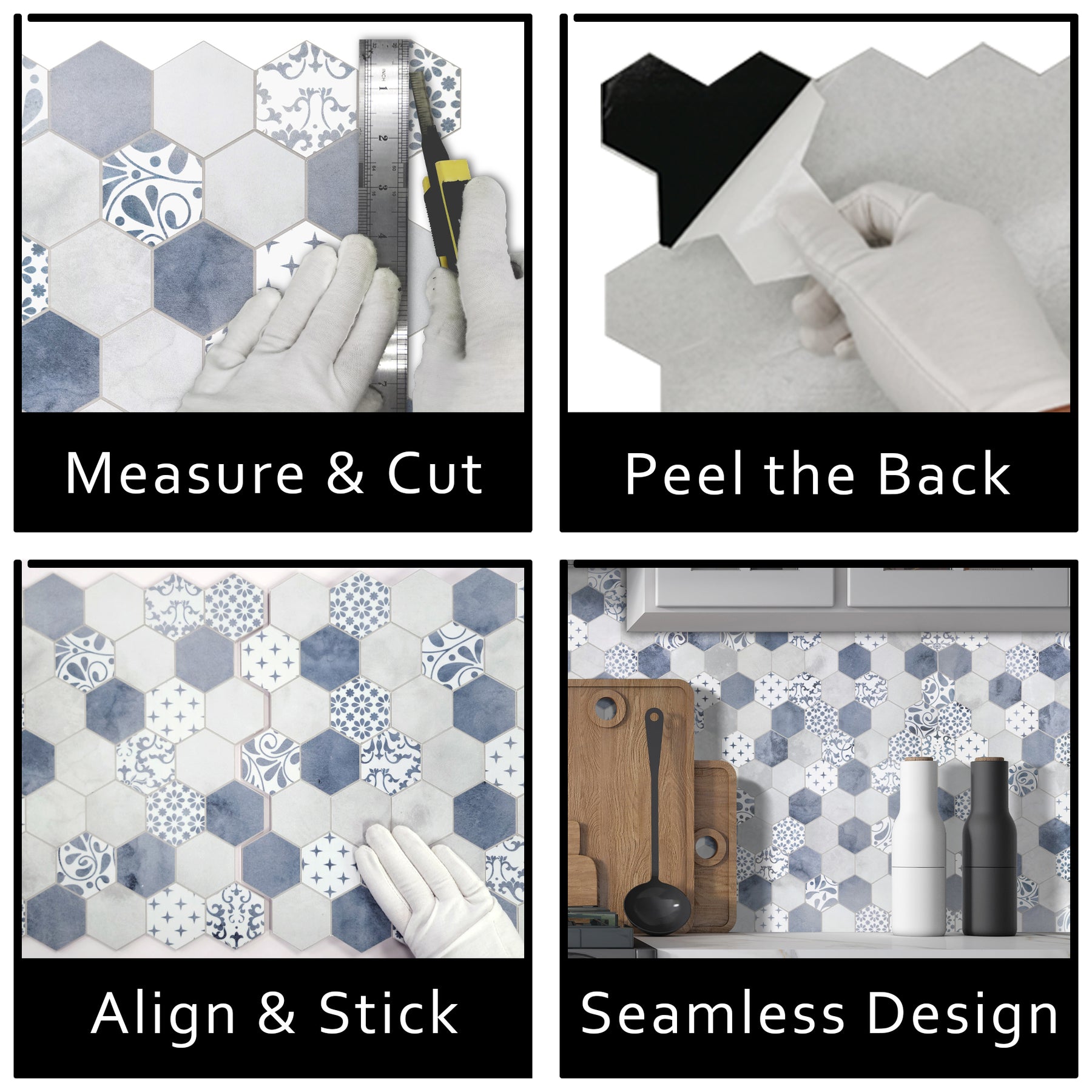 2'' Hexagon Blue Peel and Stick Backsplash Wall Tile