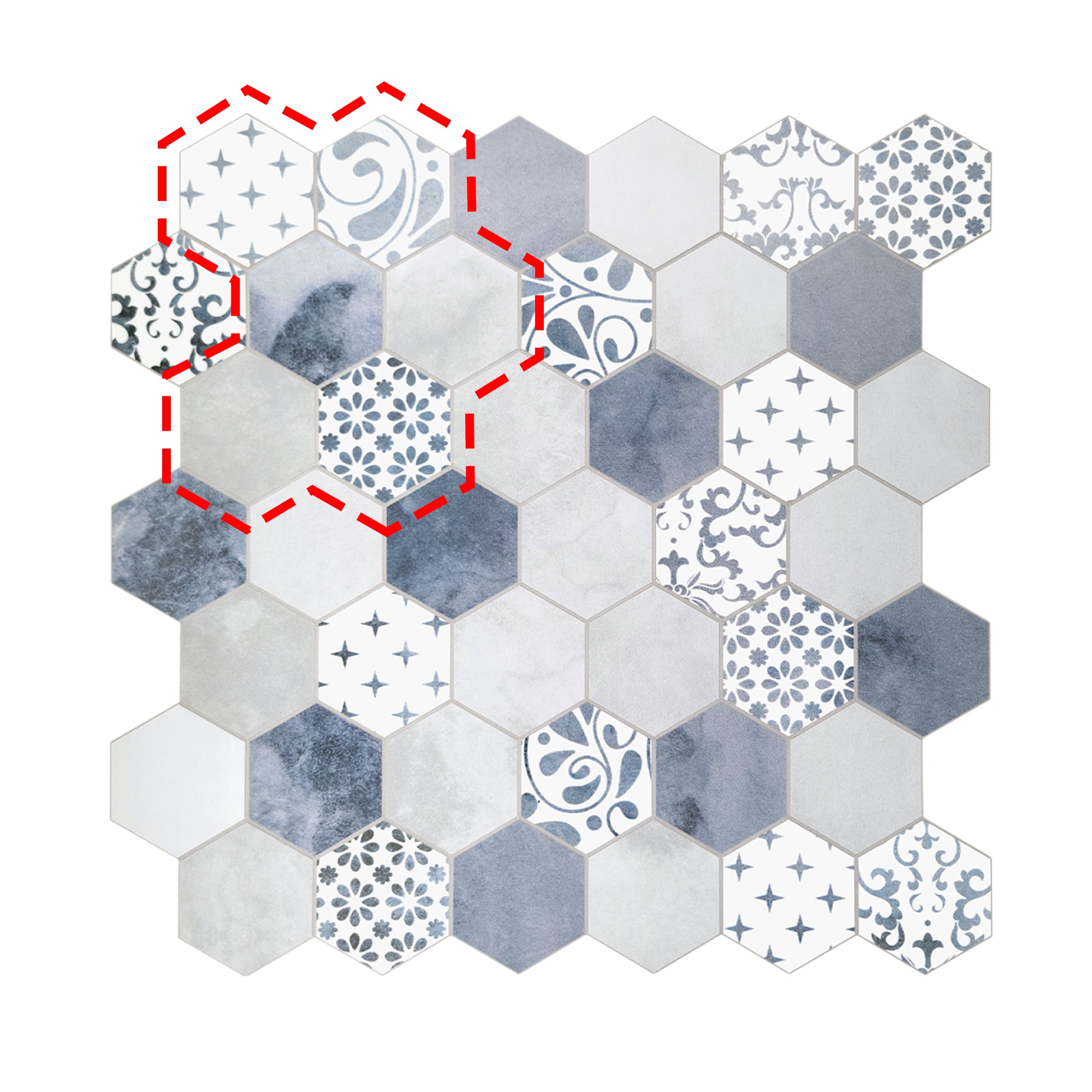 2" Hexagon Blue Peel and Stick Backsplash Tile