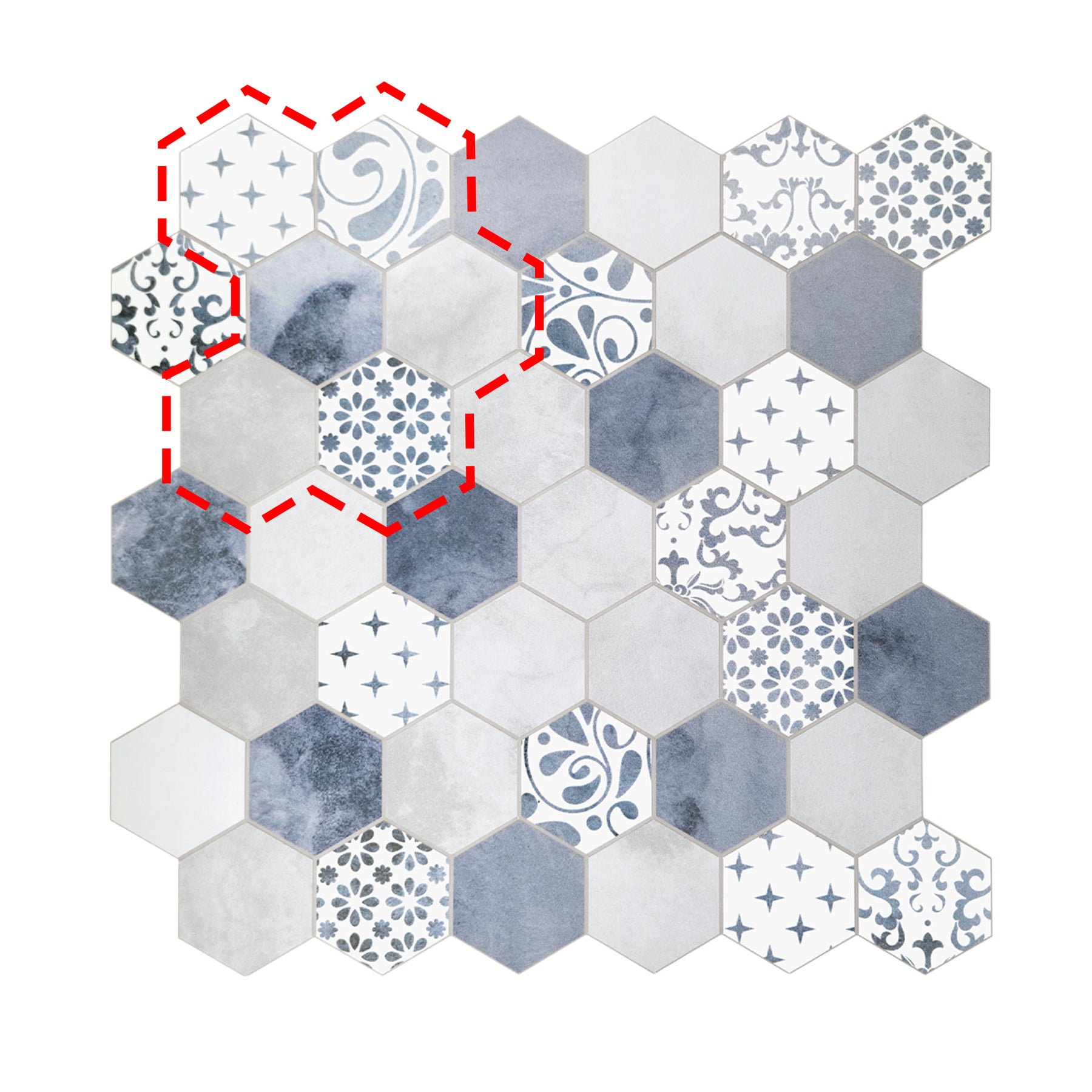 2'' Hexagon Blue Peel and Stick Backsplash Wall Tile