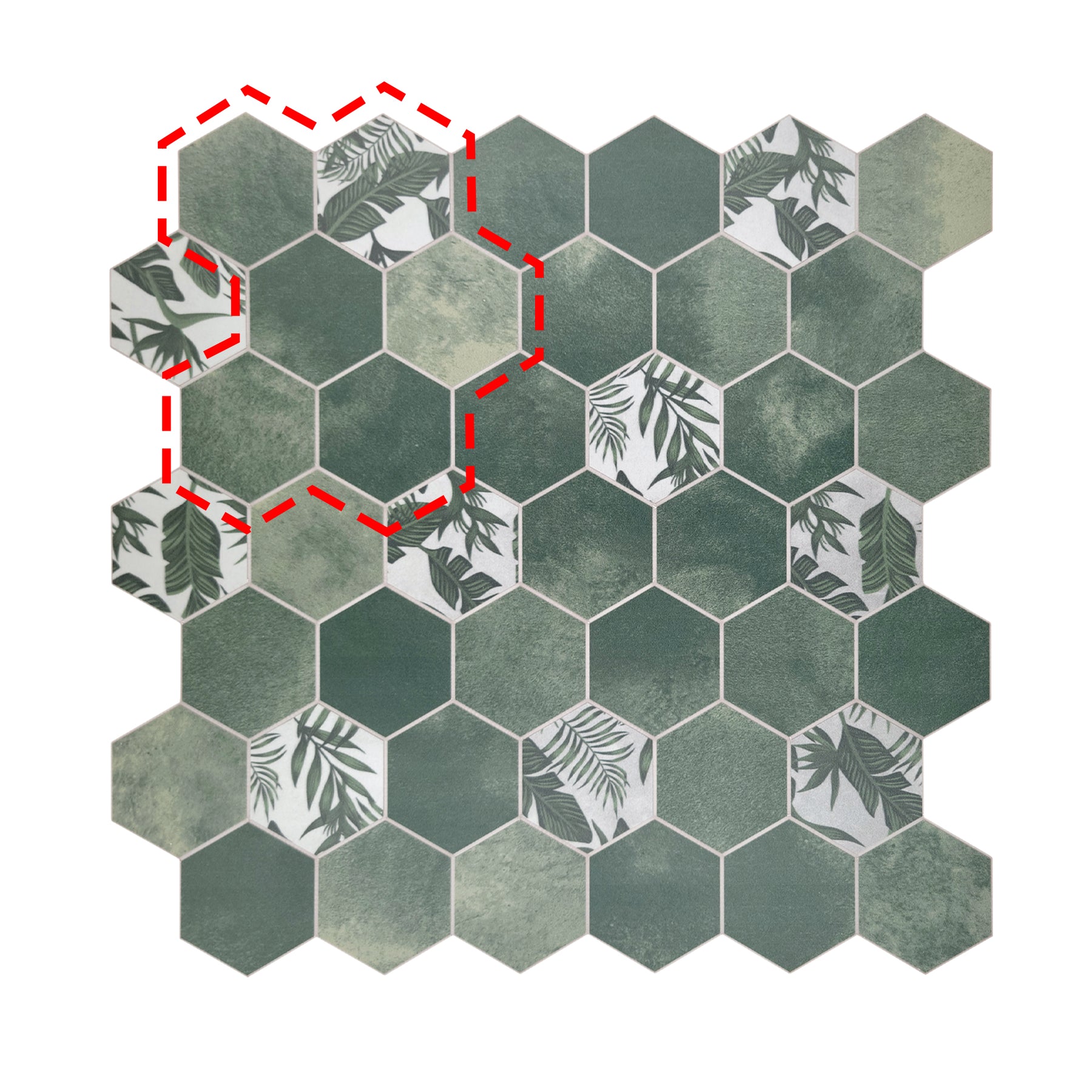2'' Hex Botanical Green Peel and Stick Tile