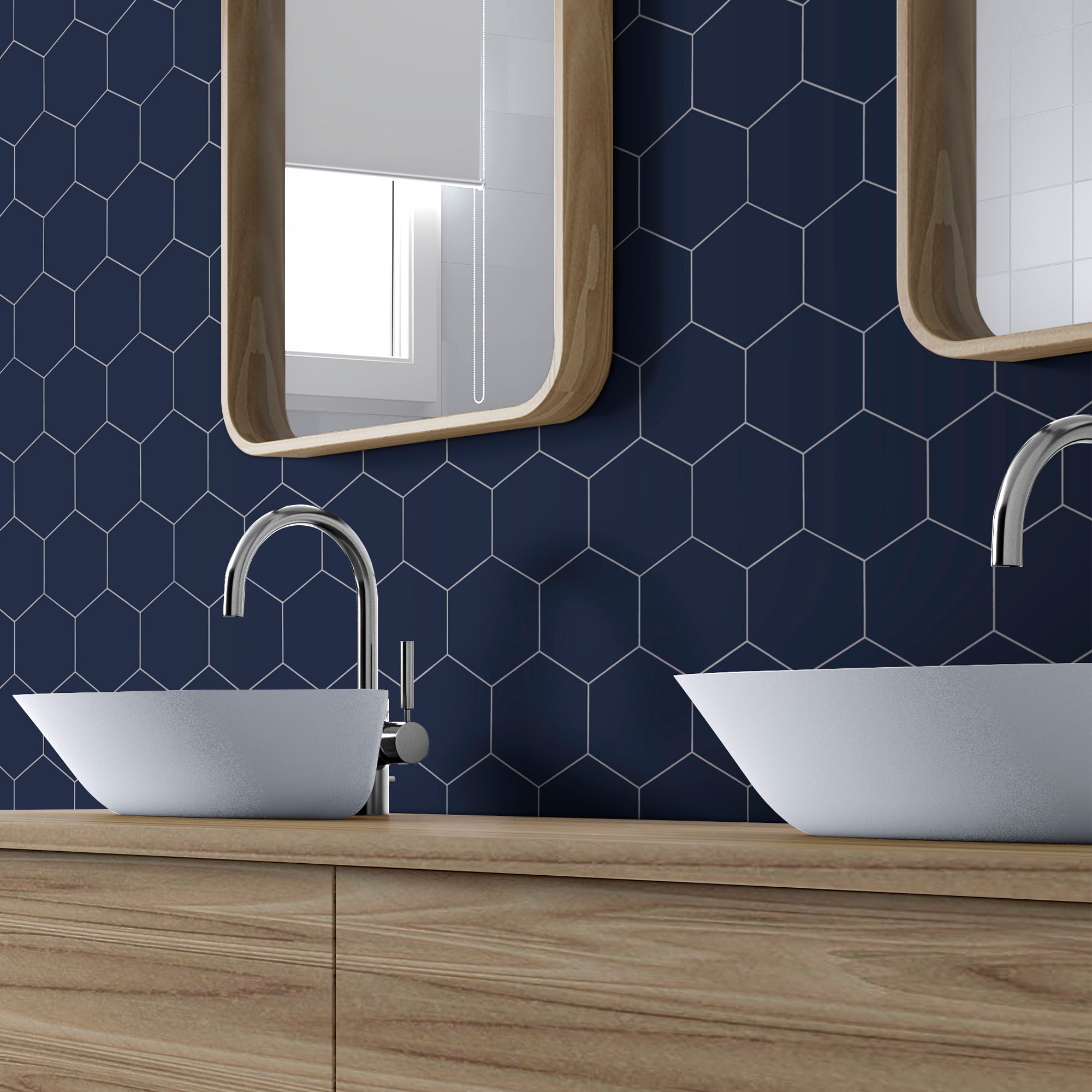 Big Hexagon Navy Blue Peel and Stick Backsplash Tile