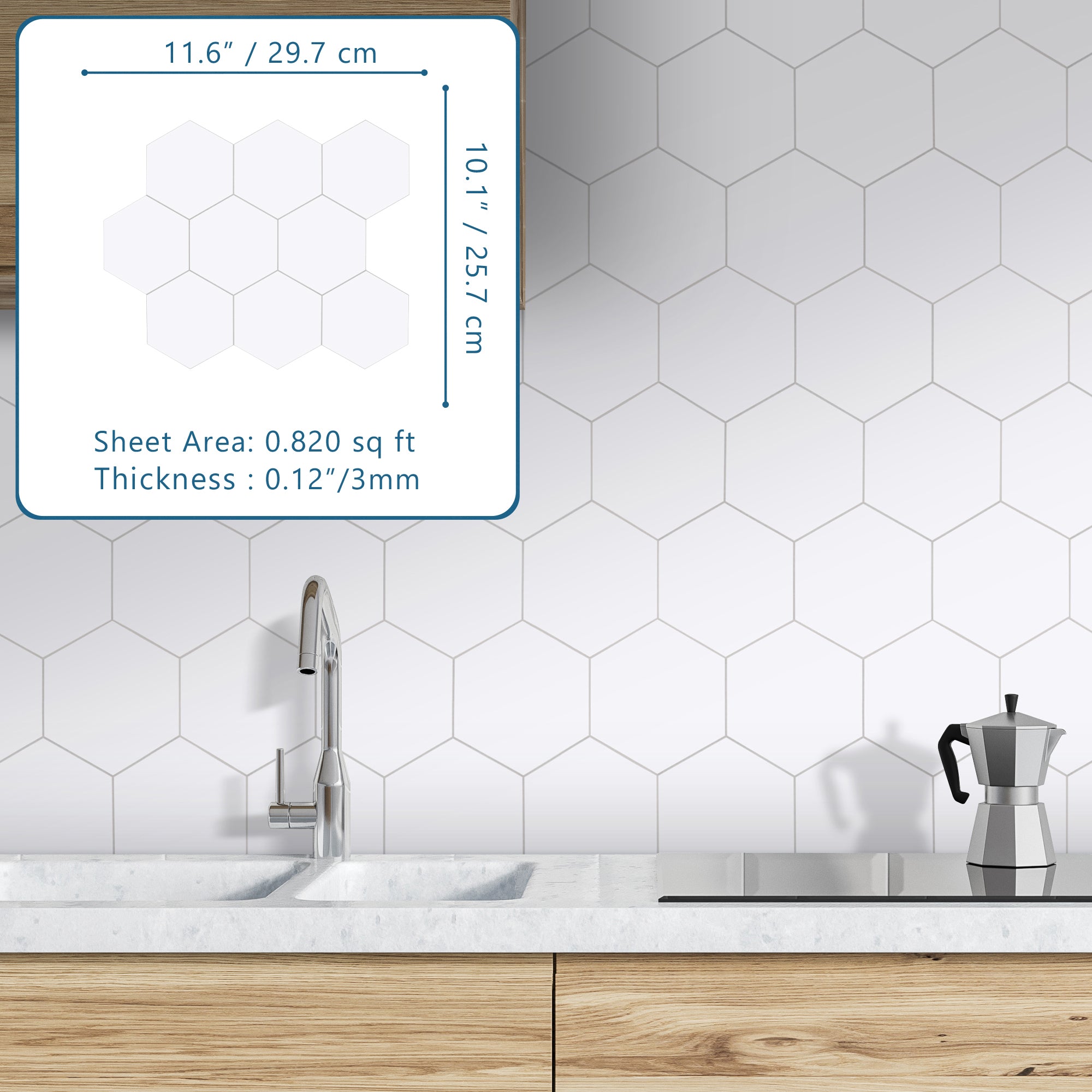 Big Hexagon White Peel and Stick Backsplash Tile