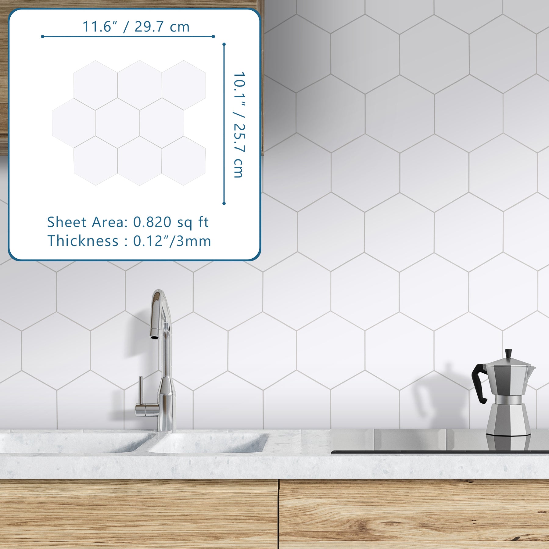 Big Hexagon White Peel And Stick Backsplash Tile