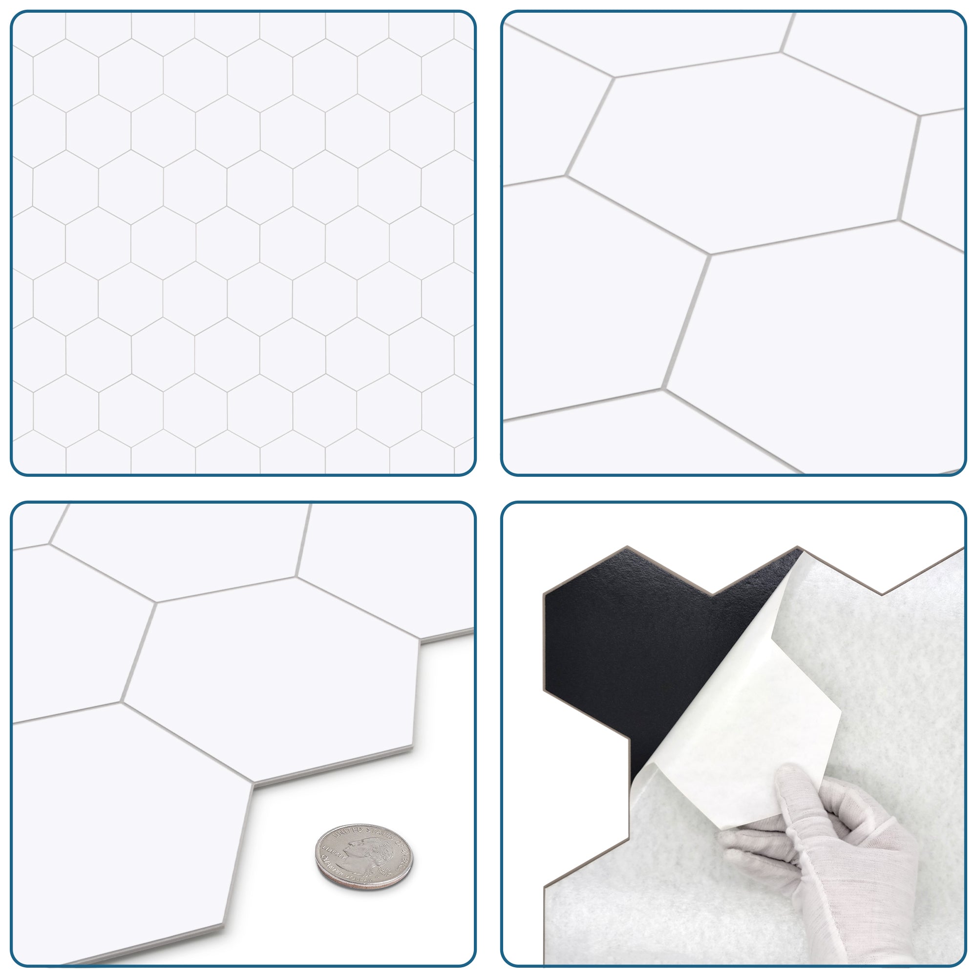 Big Hexagon White Peel and Stick Backsplash Tile