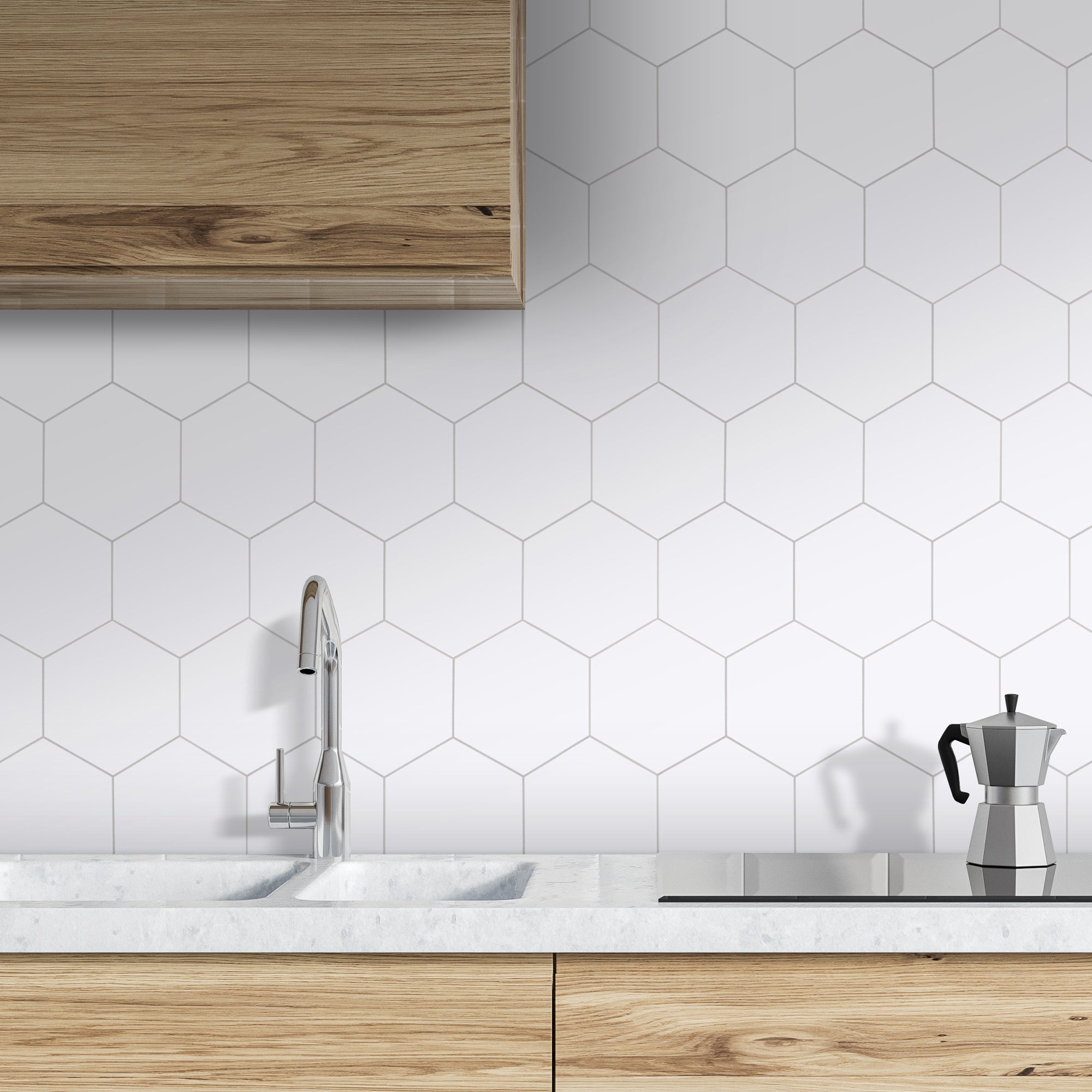 Big Hexagon White Peel and Stick Backsplash Tile