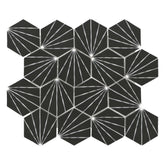 Art Deco Hexagon Black Recycled Glass Floor And Wall Mosaic Tile