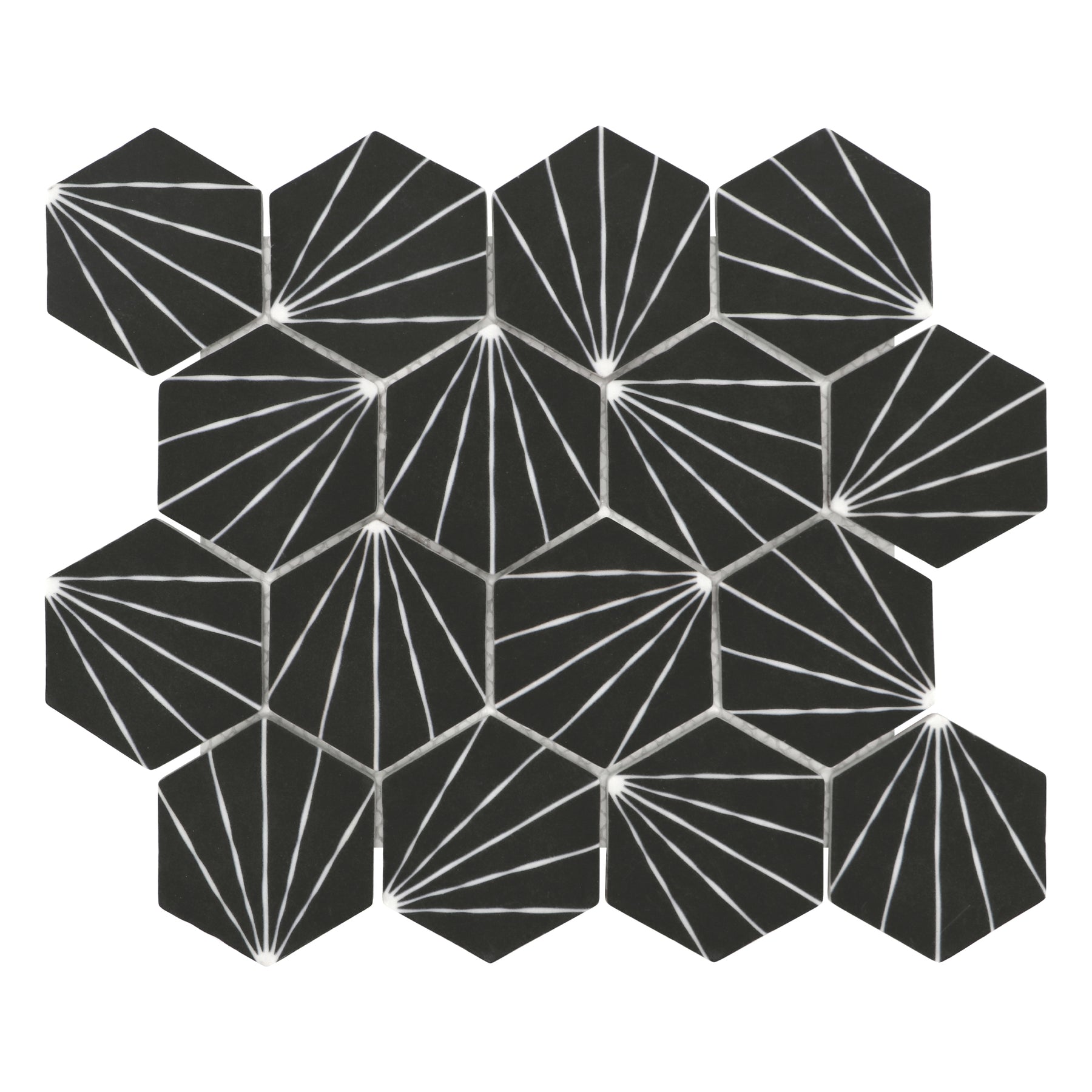 Art Deco Hexagon Black Recycled Glass Floor And Wall Mosaic Tile
