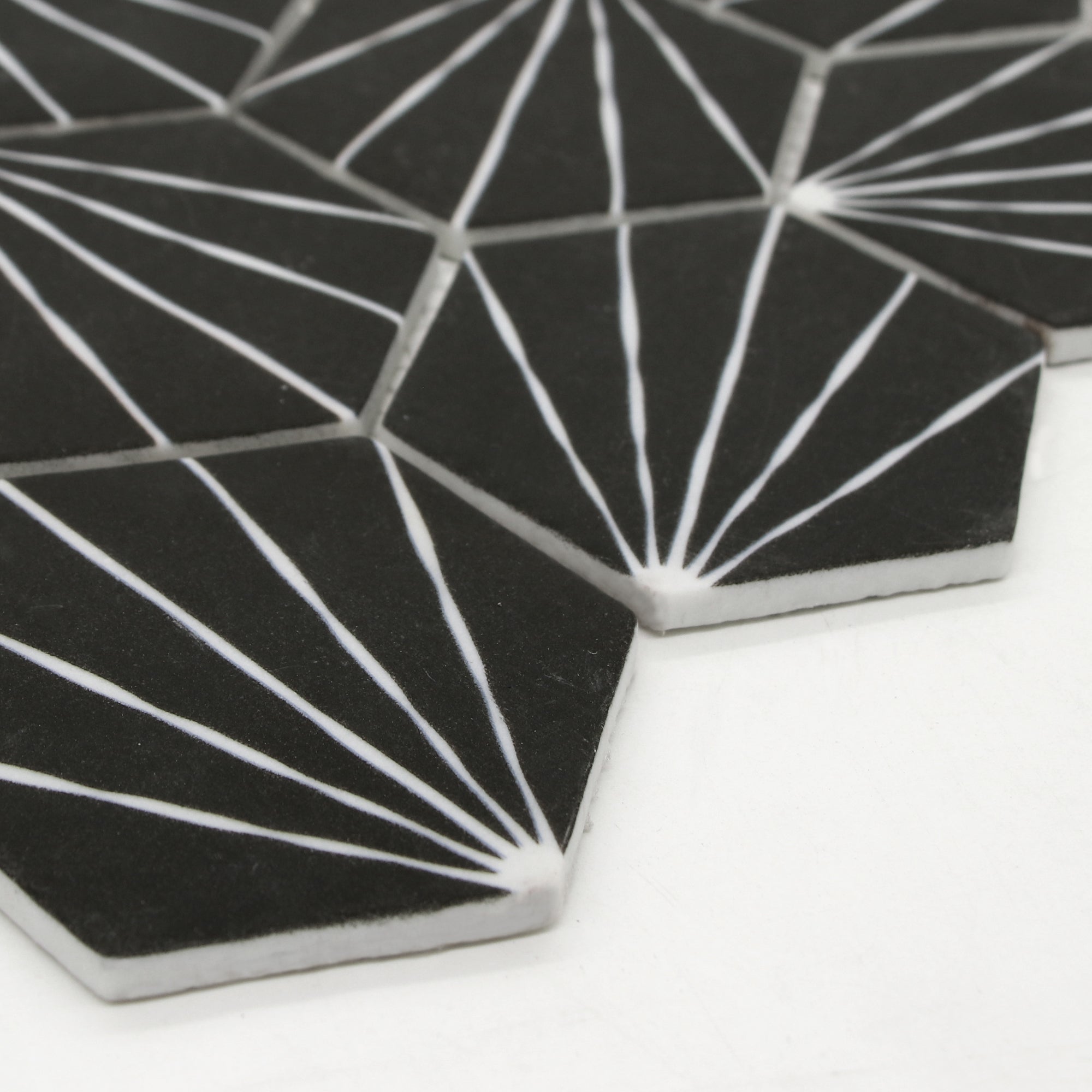 Art Deco Hexagon Black Recycled Glass Floor and Wall Mosaic Tile
