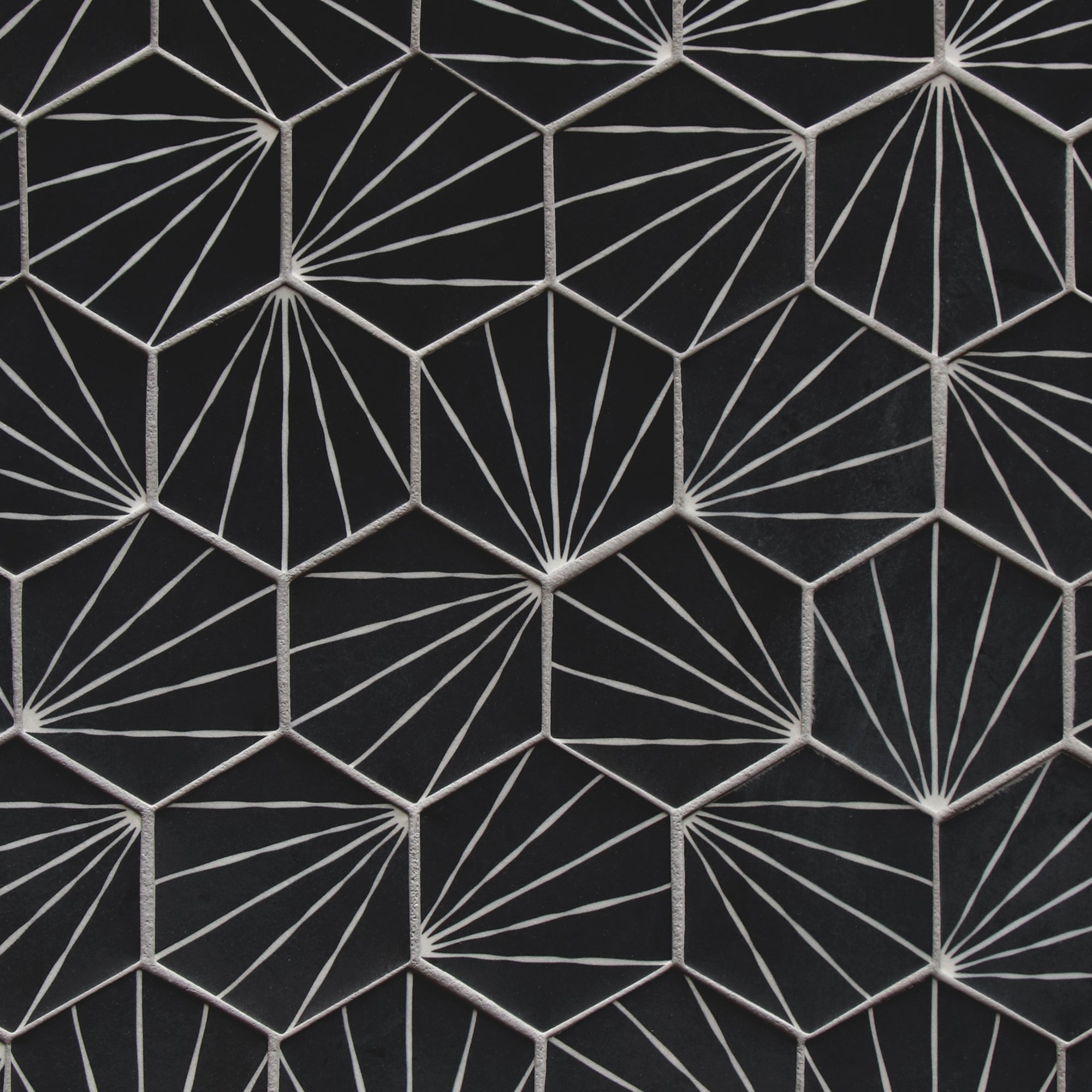 Art Deco Hexagon Black Recycled Glass Floor and Wall Mosaic Tile