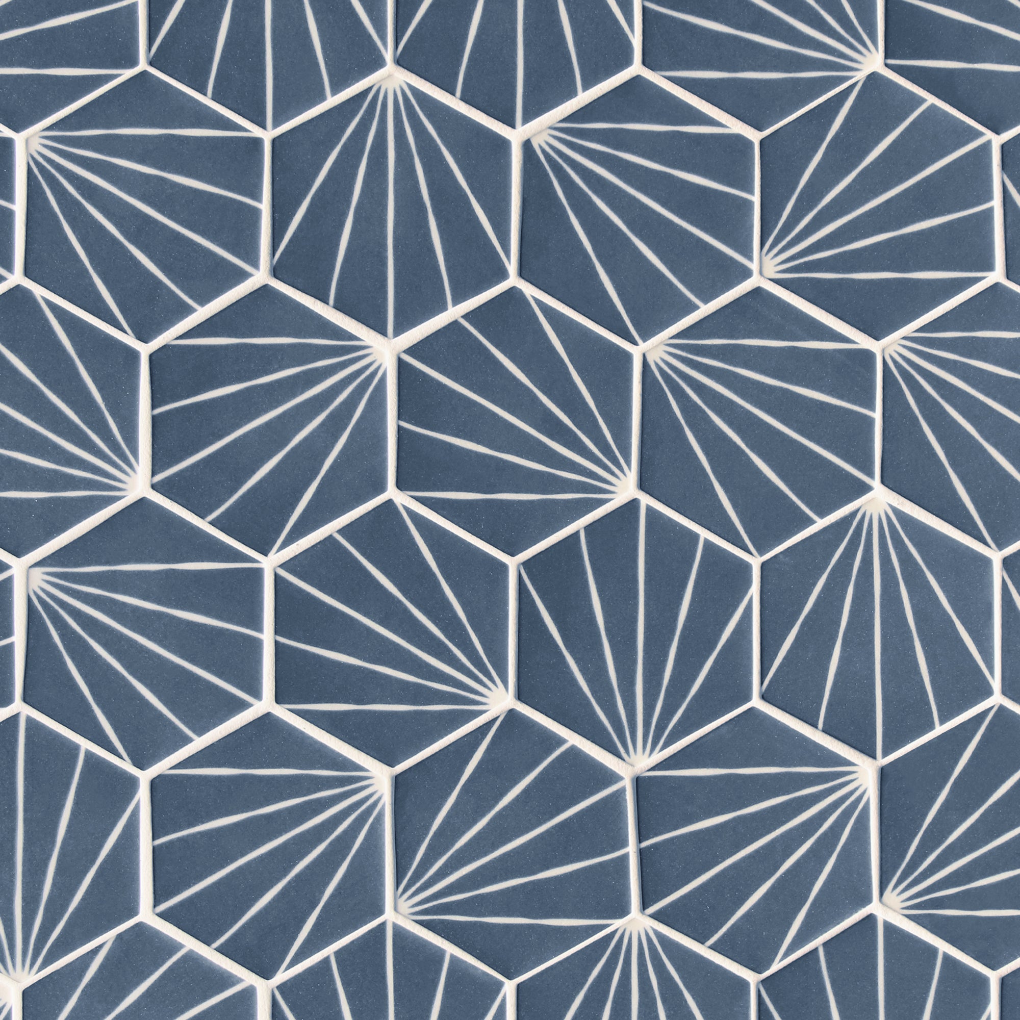 Art Deco Hexagon Navy Blue Recycled Glass Floor and Wall Mosaic Tile