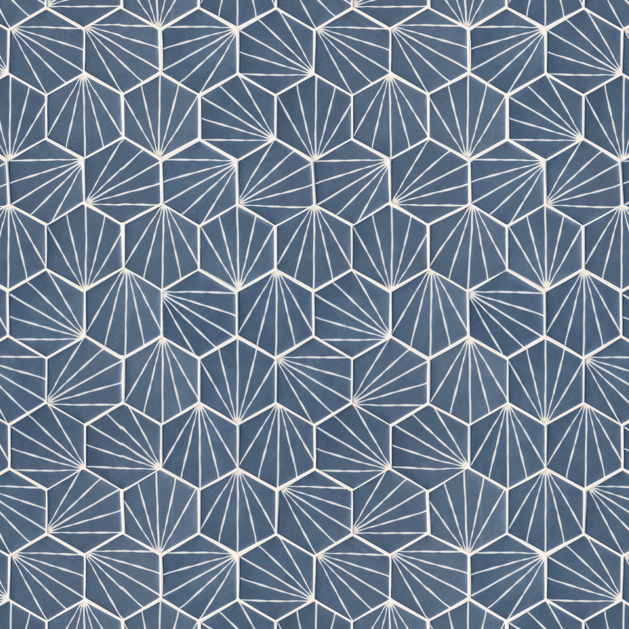 Art Deco Hexagon Navy Blue Recycled Glass Floor and Wall Mosaic Tile