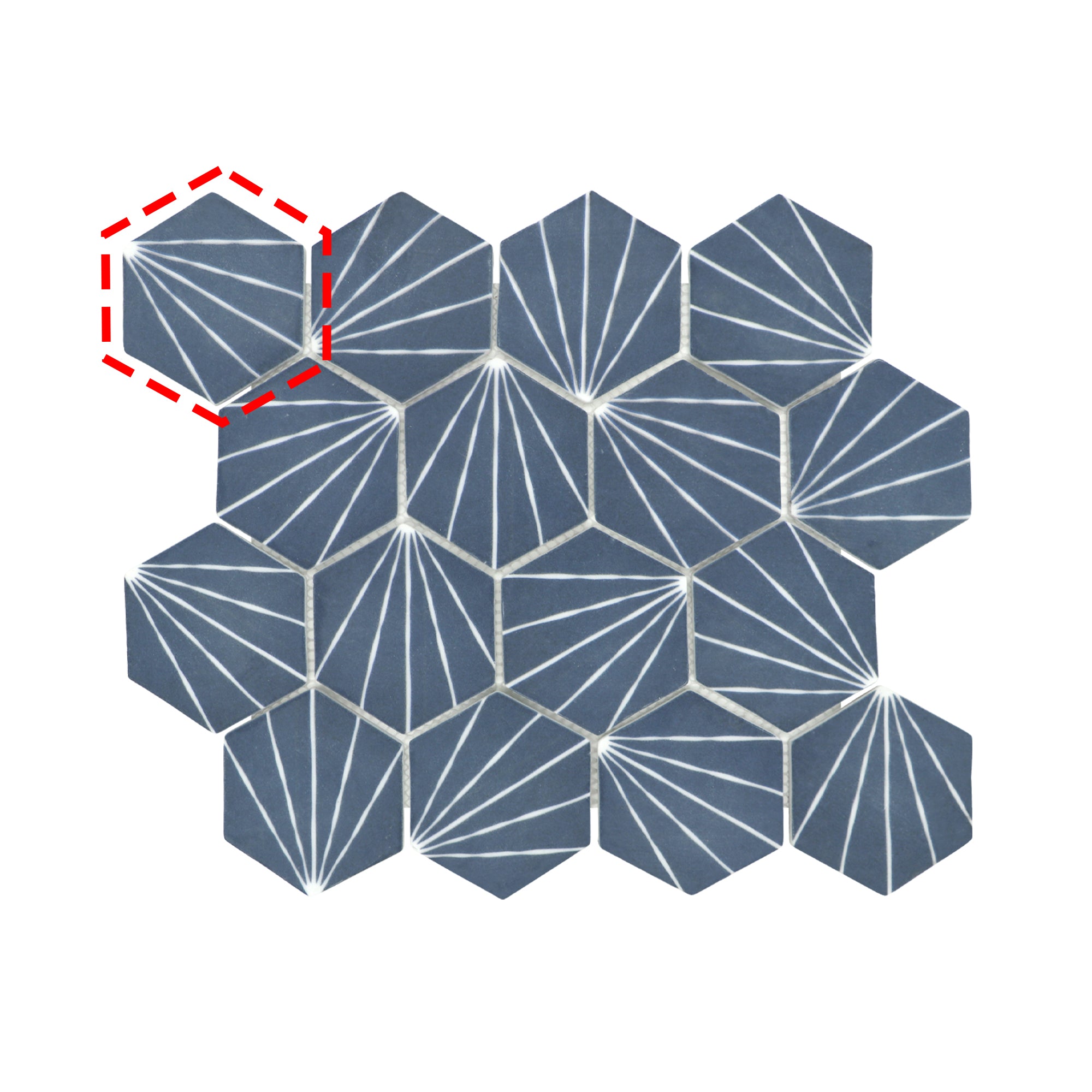 Art Deco Hexagon Navy Blue Recycled Glass Floor and Wall Mosaic Tile