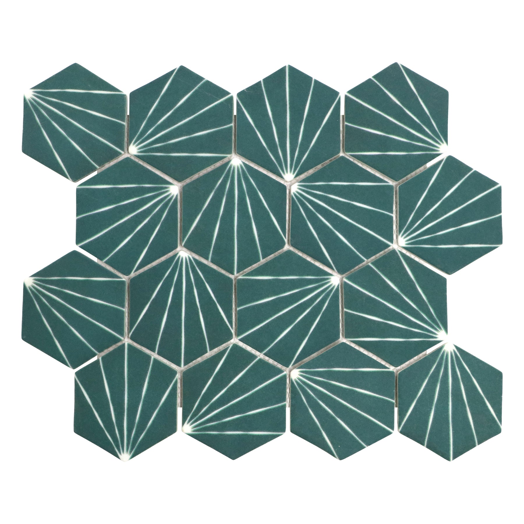 Art Deco Hexagon Green Recycled Glass Floor And Wall Mosaic Tile