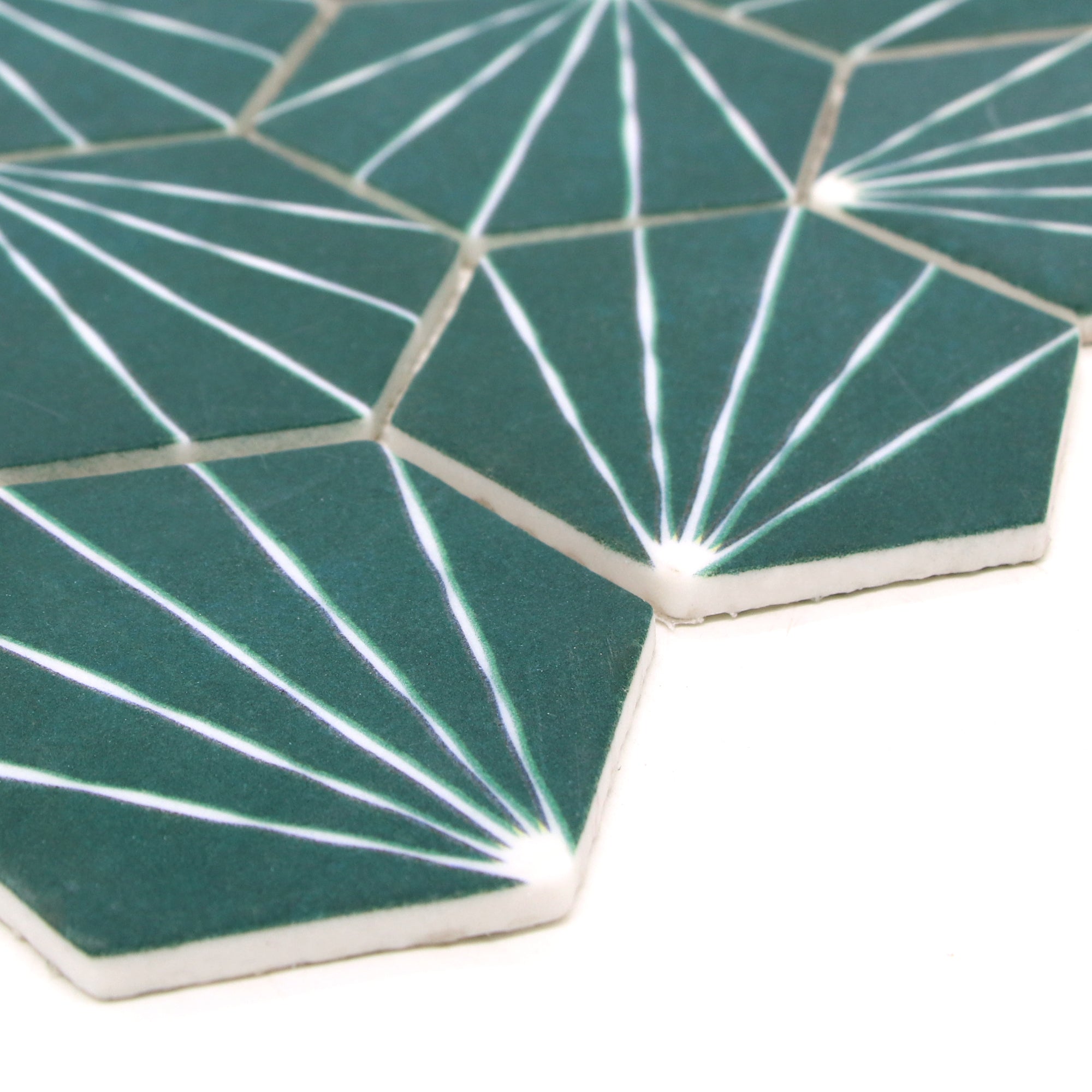Art Deco Hexagon Green Recycled Glass Floor and Wall Mosaic Tile