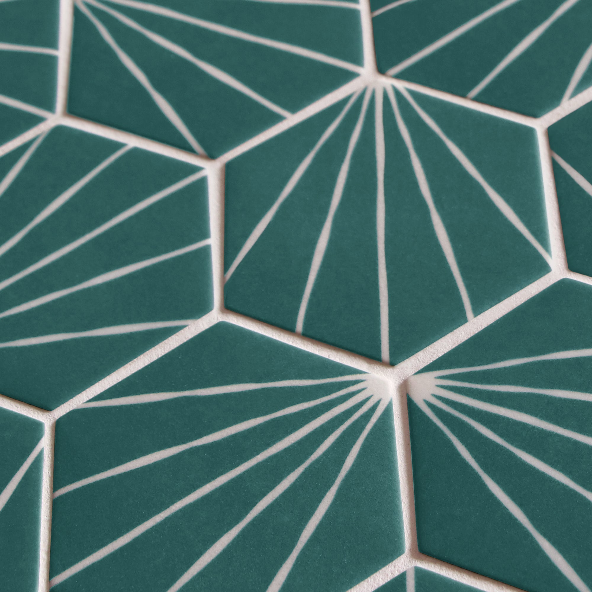 Art Deco Hexagon Green Recycled Glass Floor and Wall Mosaic Tile