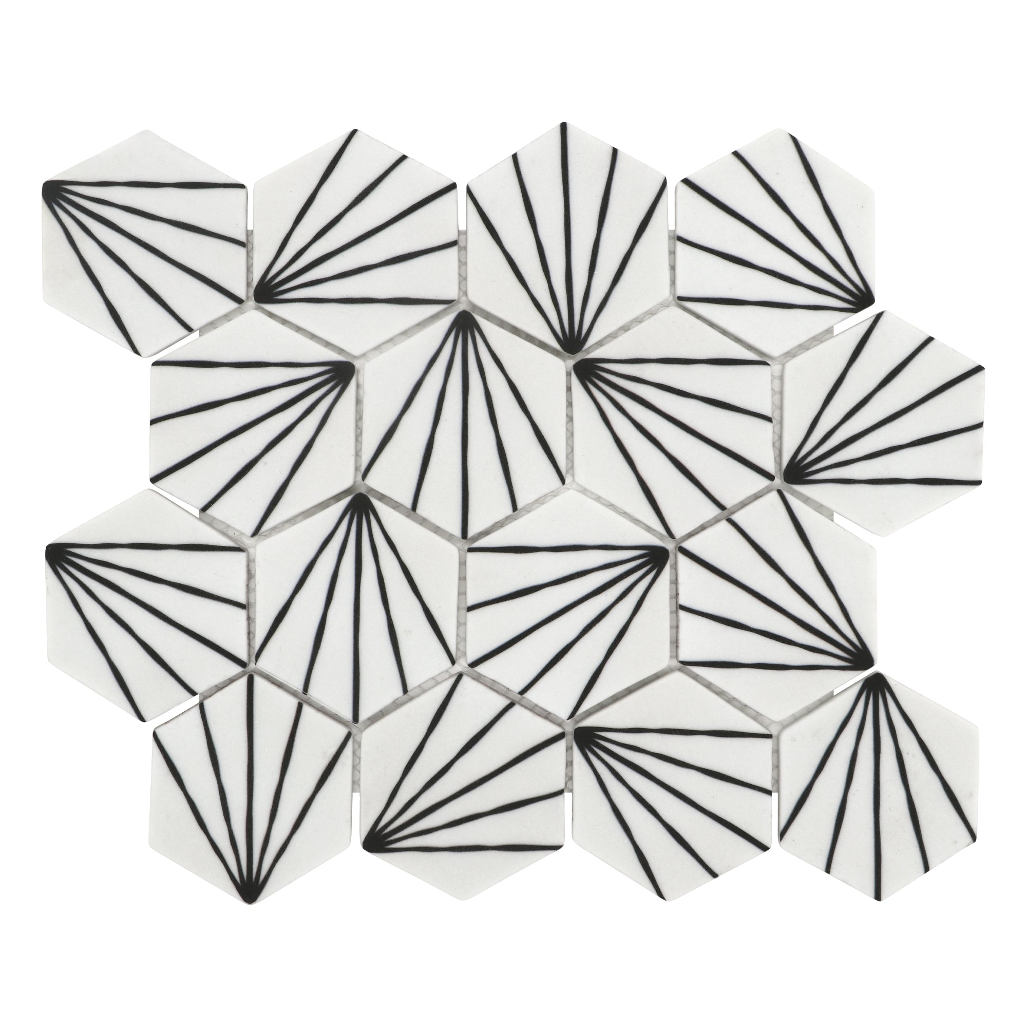 Art Deco Hexagon White Recycled Glass Floor and Wall Mosaic Tile