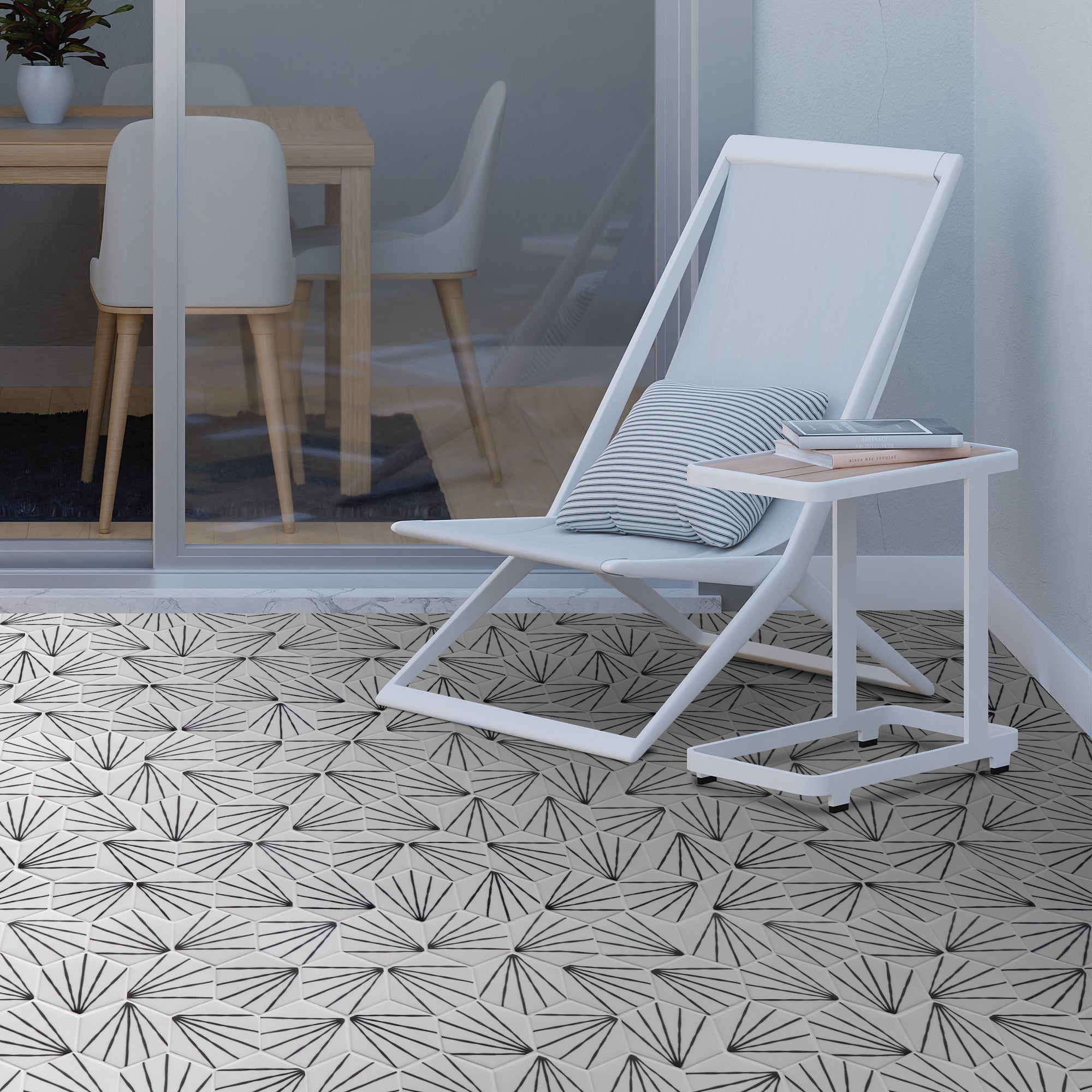 Art Deco Hexagon White Recycled Glass Floor and Wall Mosaic Tile