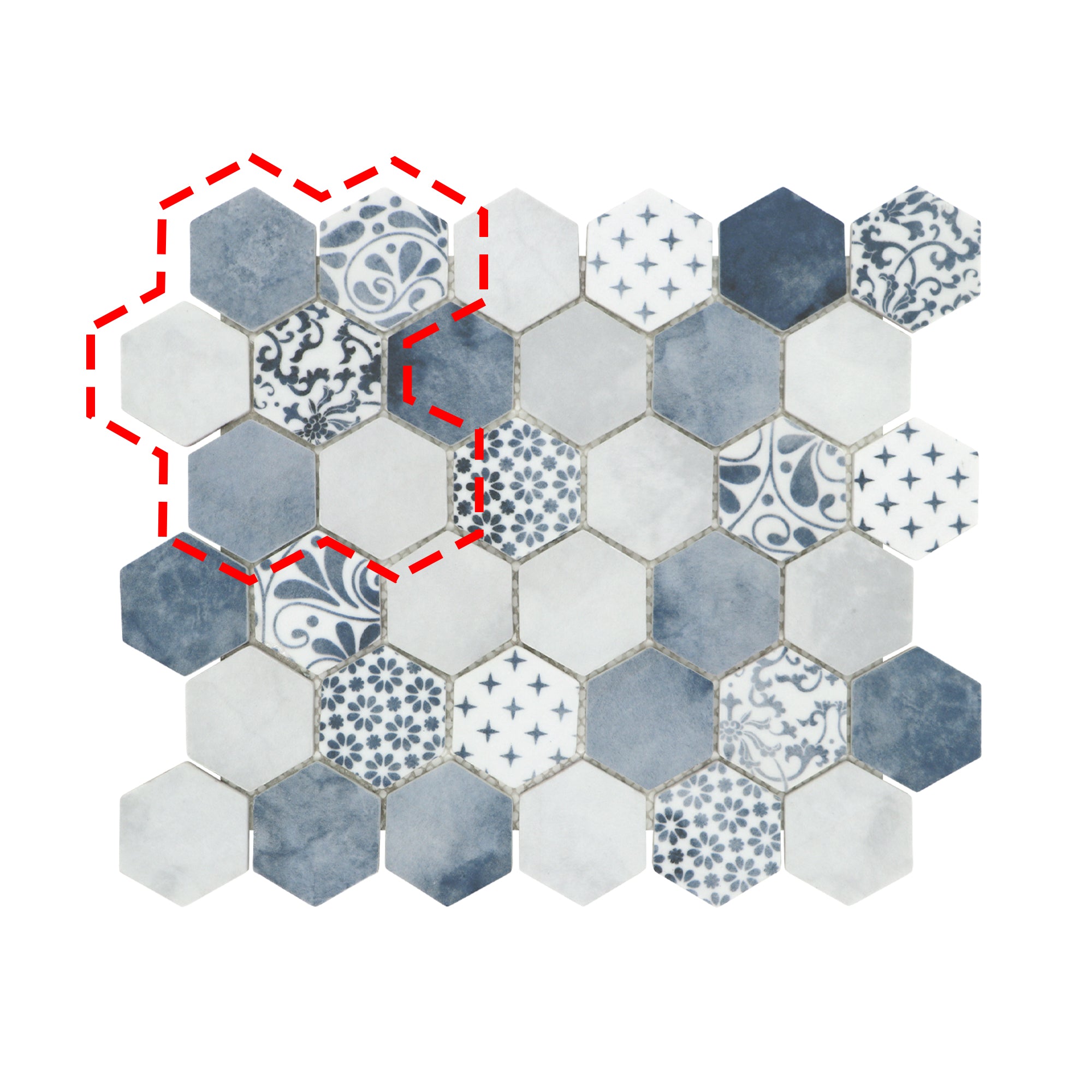 Cement Blue Hexagon Recycled Glass Floor and Wall Mosaic Tile