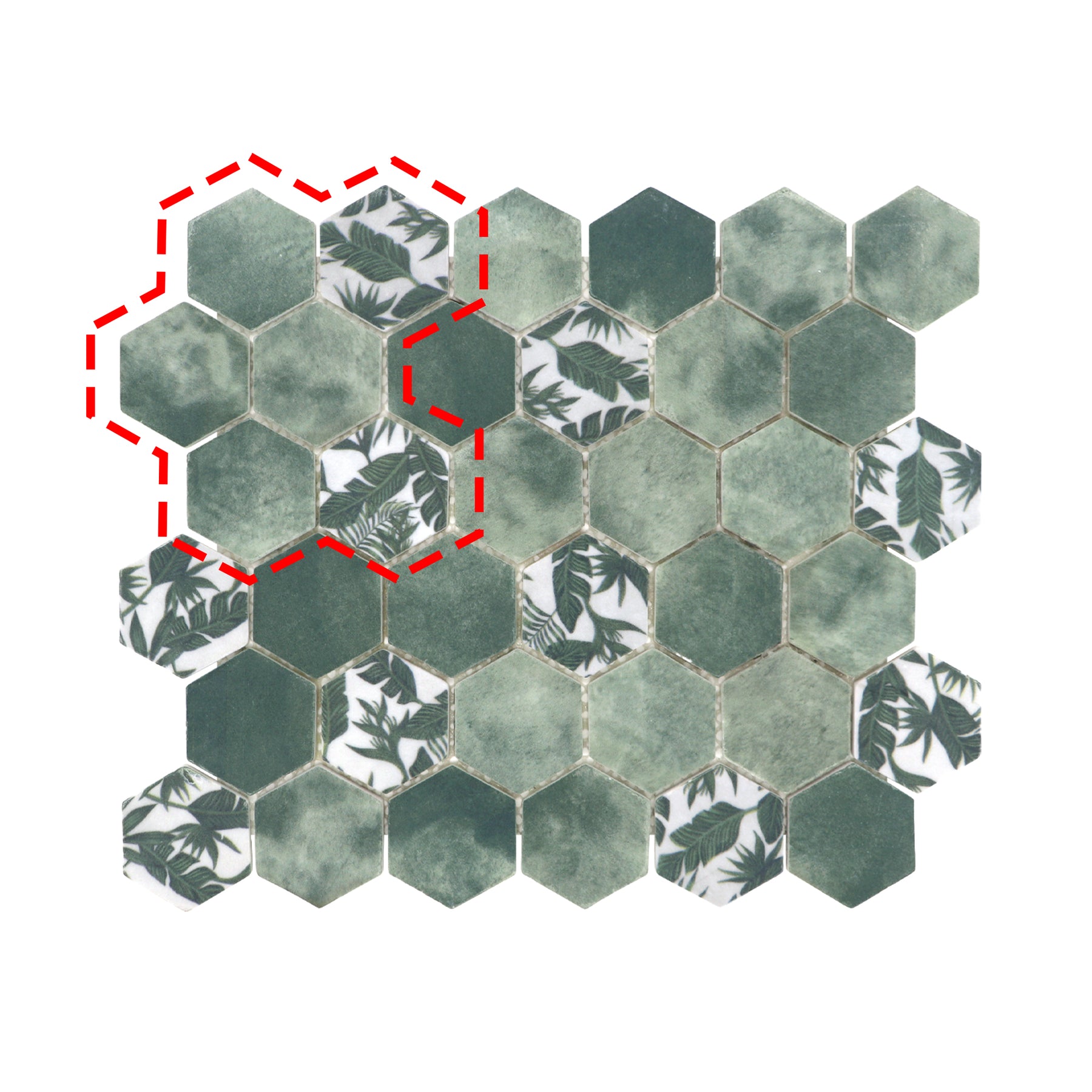 Cement Green 11.7" x 10.2" Hexagon Recycled Glass Floor And Wall Mosaic Tile