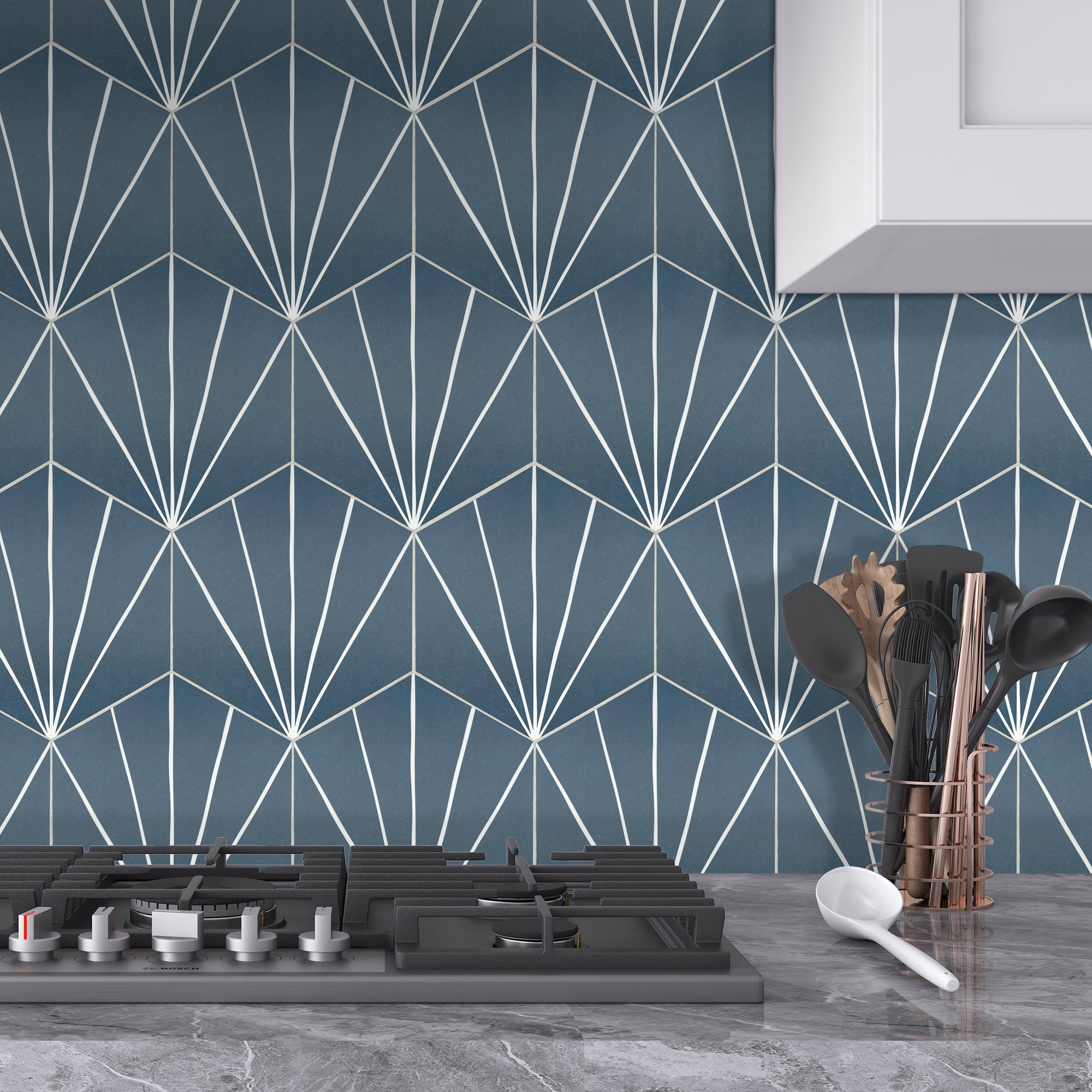 6x7'' Art Deco Hexagon Navy Peel and Stick Tile